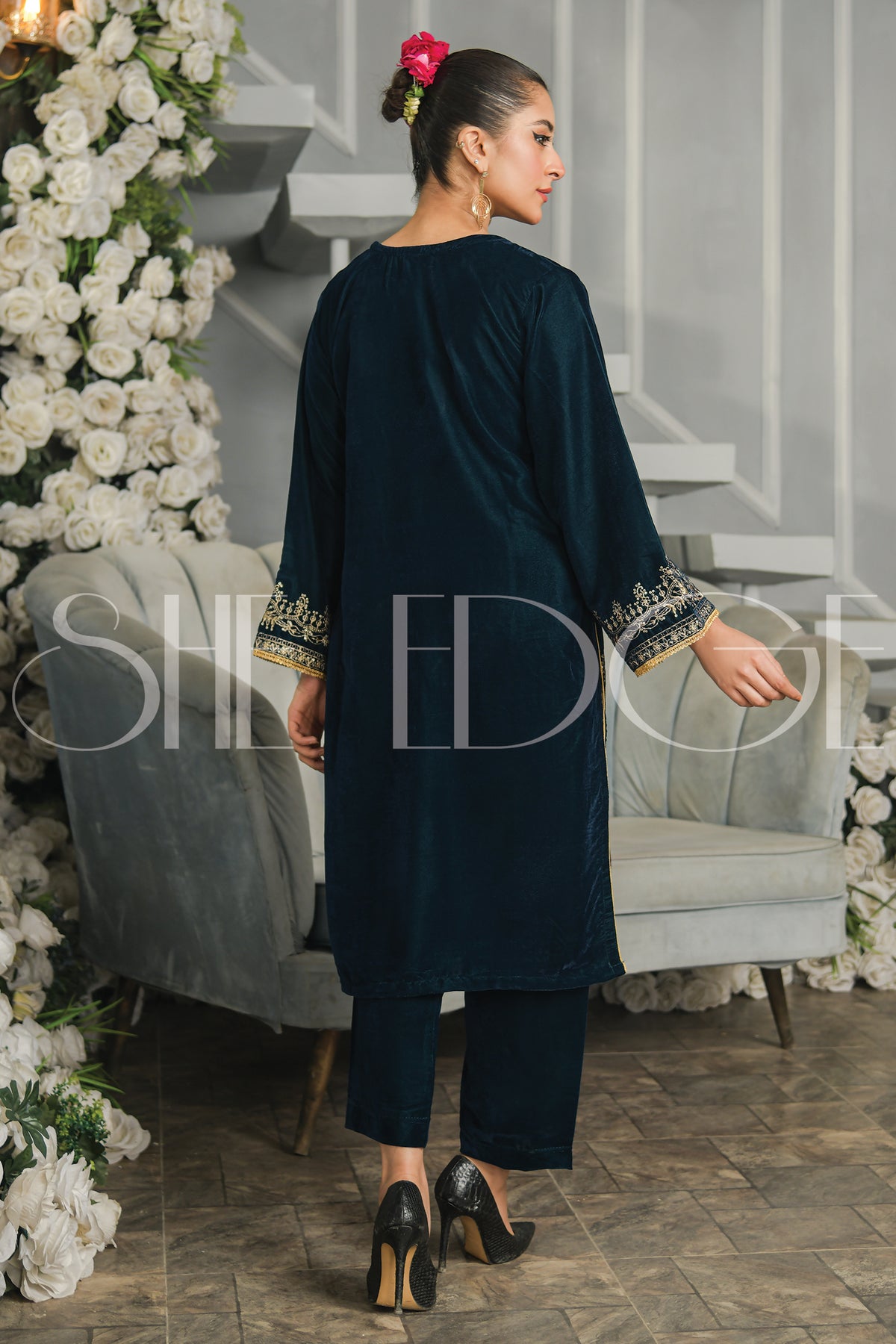 Two Piece Embroidered Velvet Suit - Winters 2023