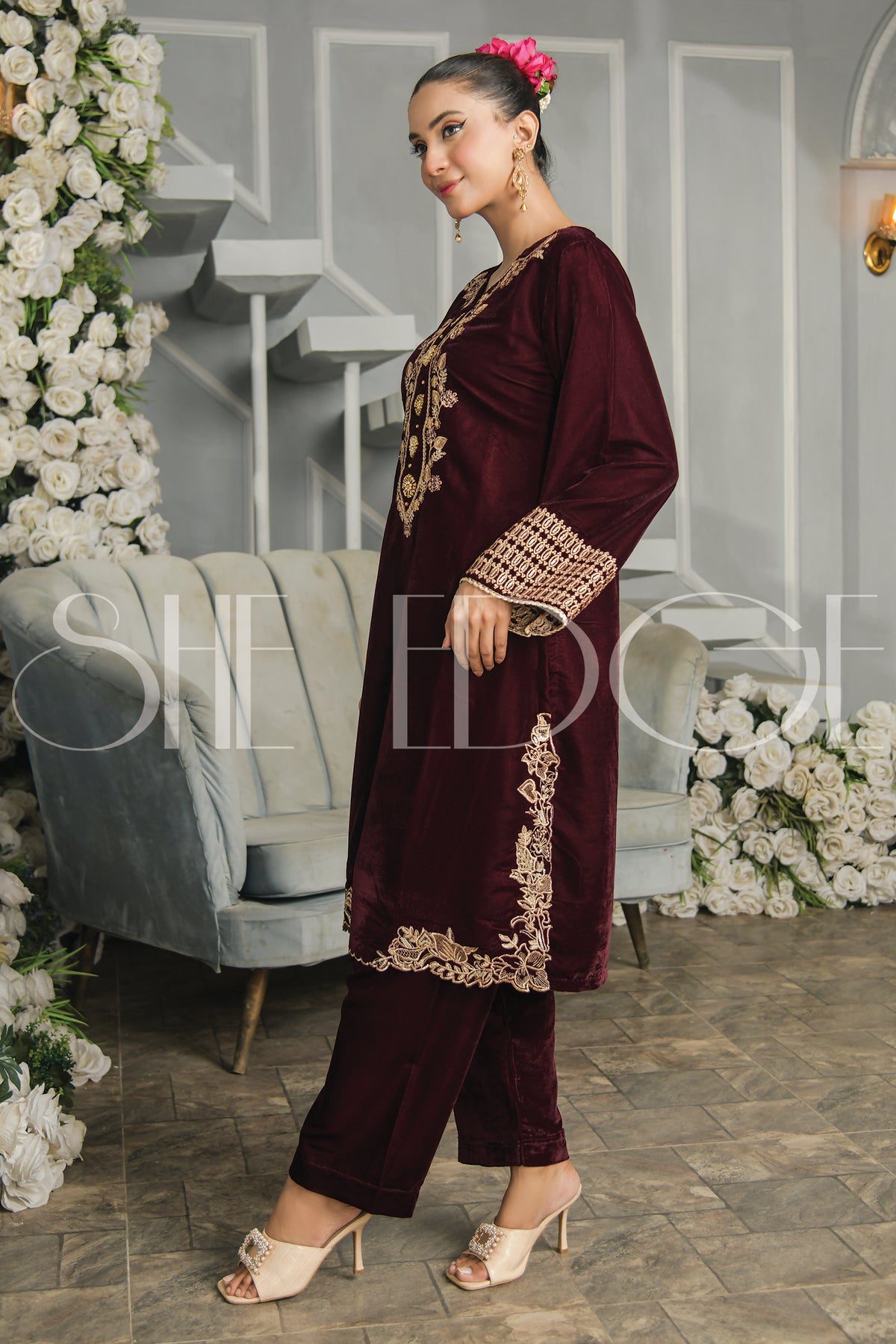 Two Piece Embroidered Velvet Suit - Winters 2023