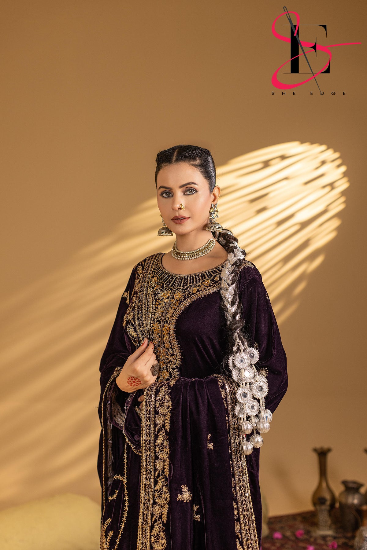 3PC Festive Micro Velvet Dress Embroidered - Winters 2025
