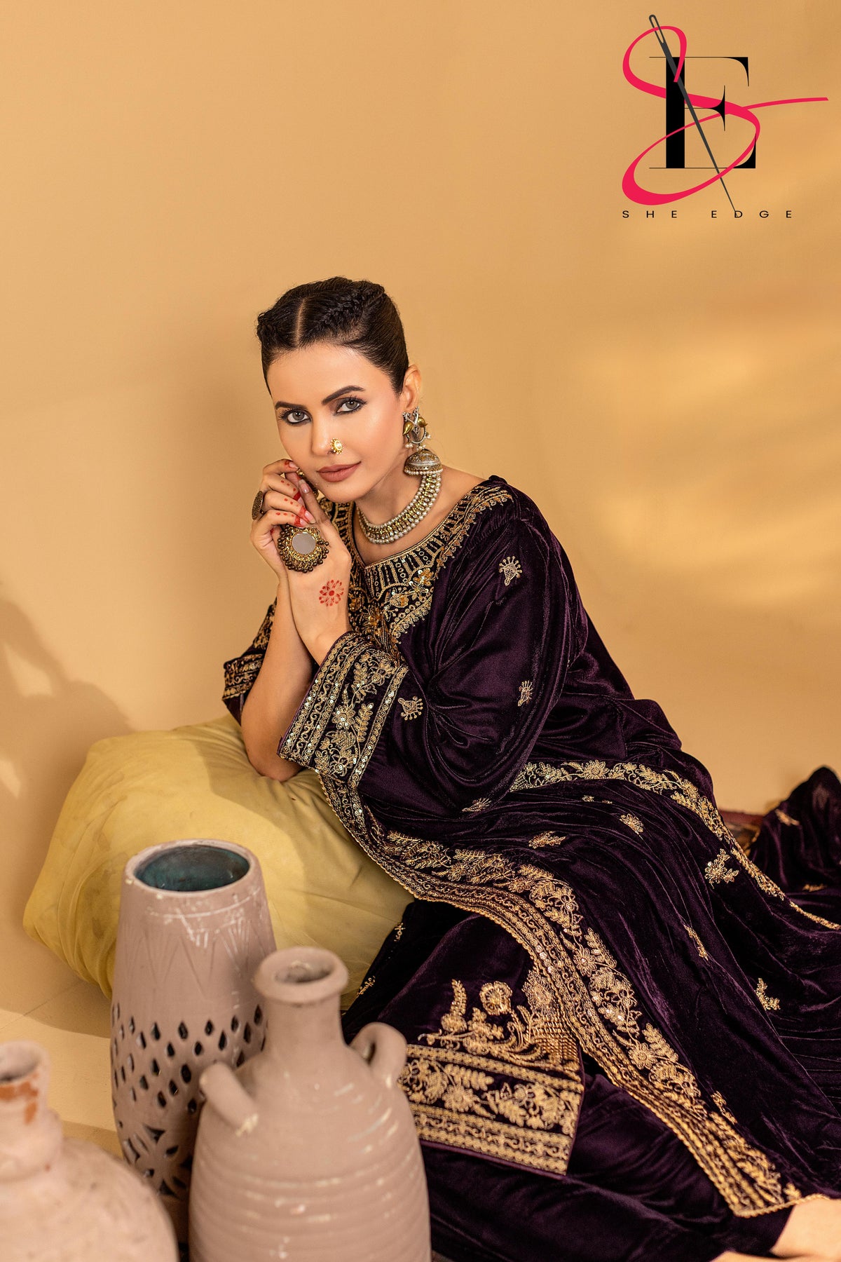 3PC Festive Micro Velvet Dress Embroidered - Winters 2025