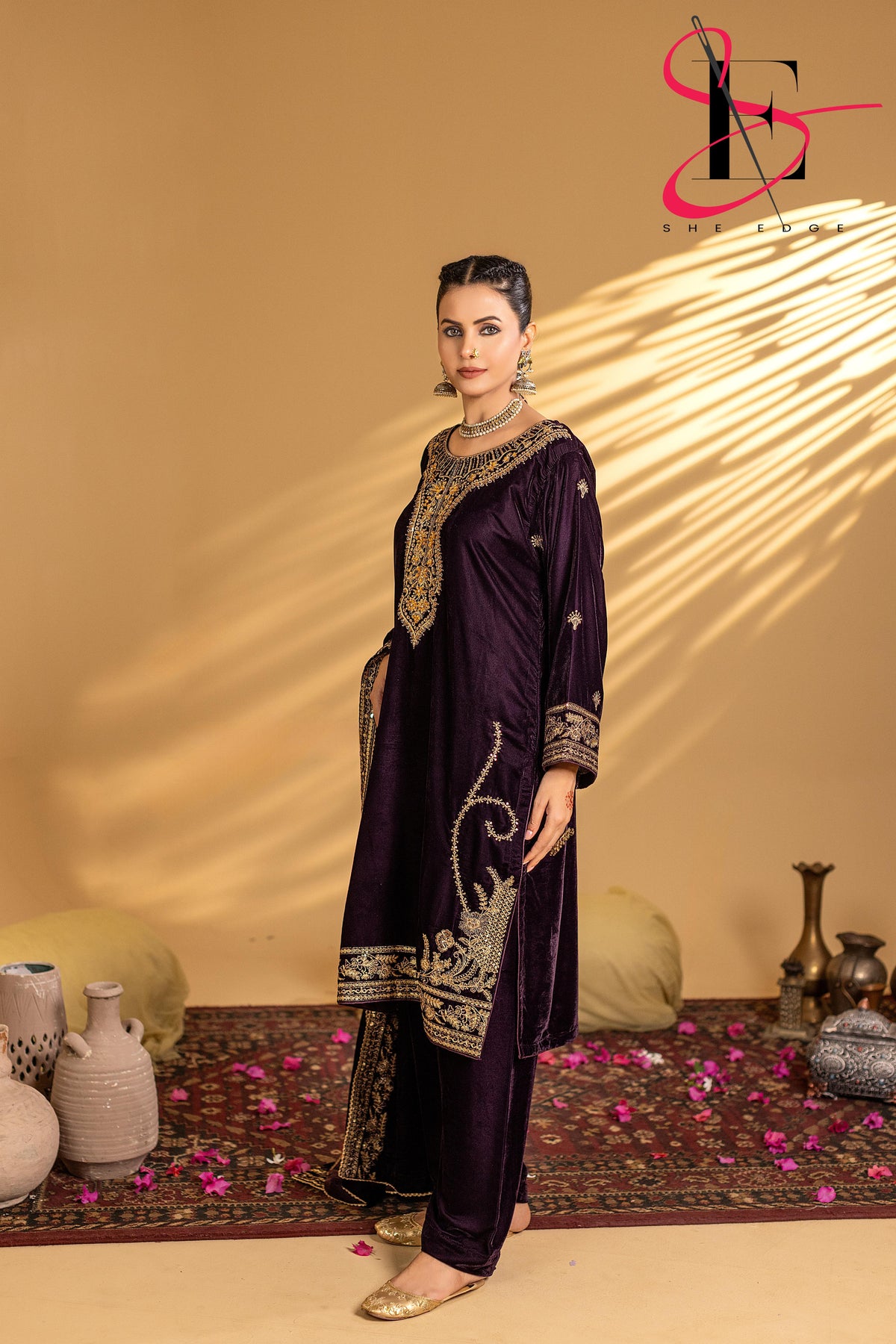 3PC Festive Micro Velvet Dress Embroidered - Winters 2025