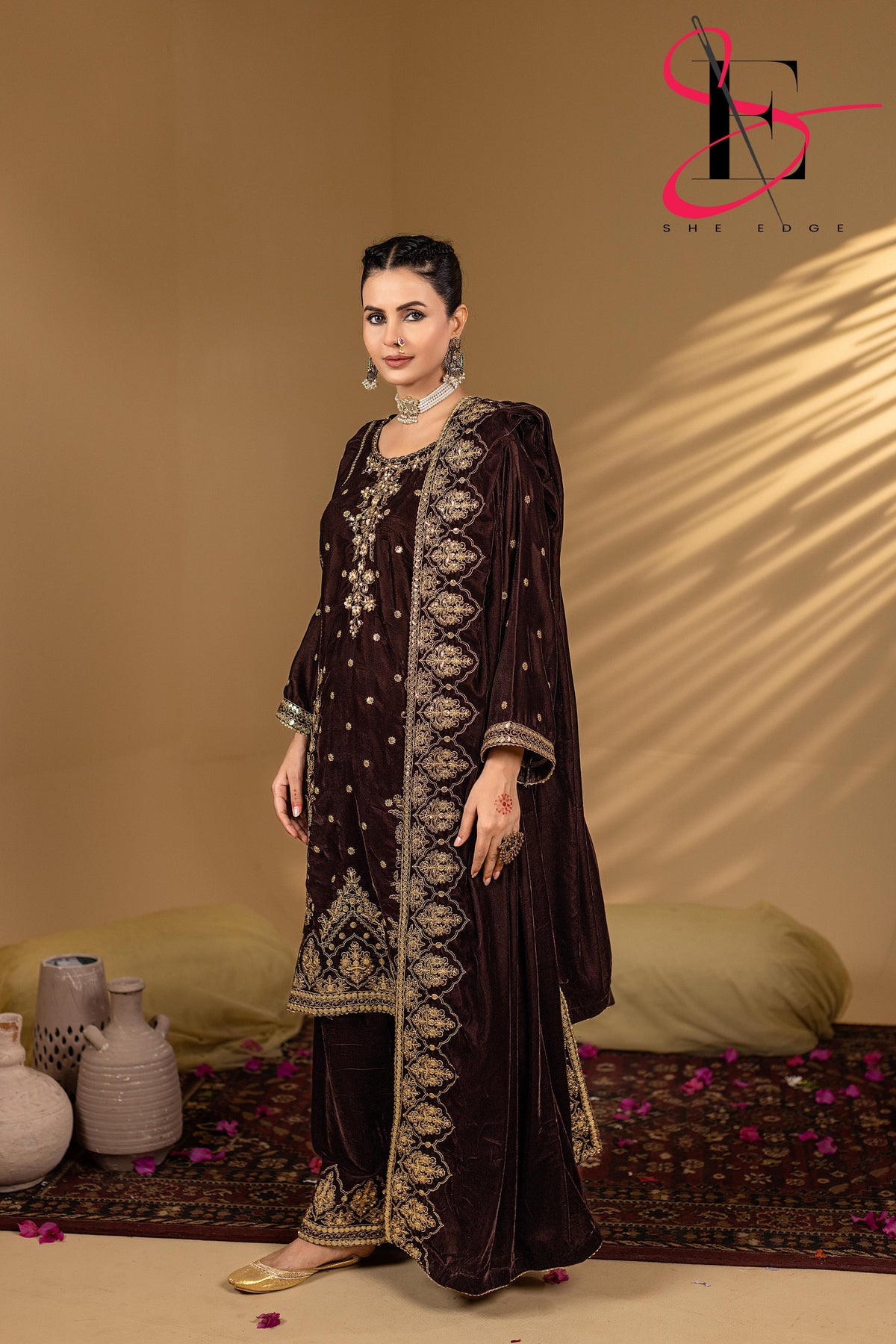 3PC Festive Micro Velvet Dress Embroidered - Winters 2025