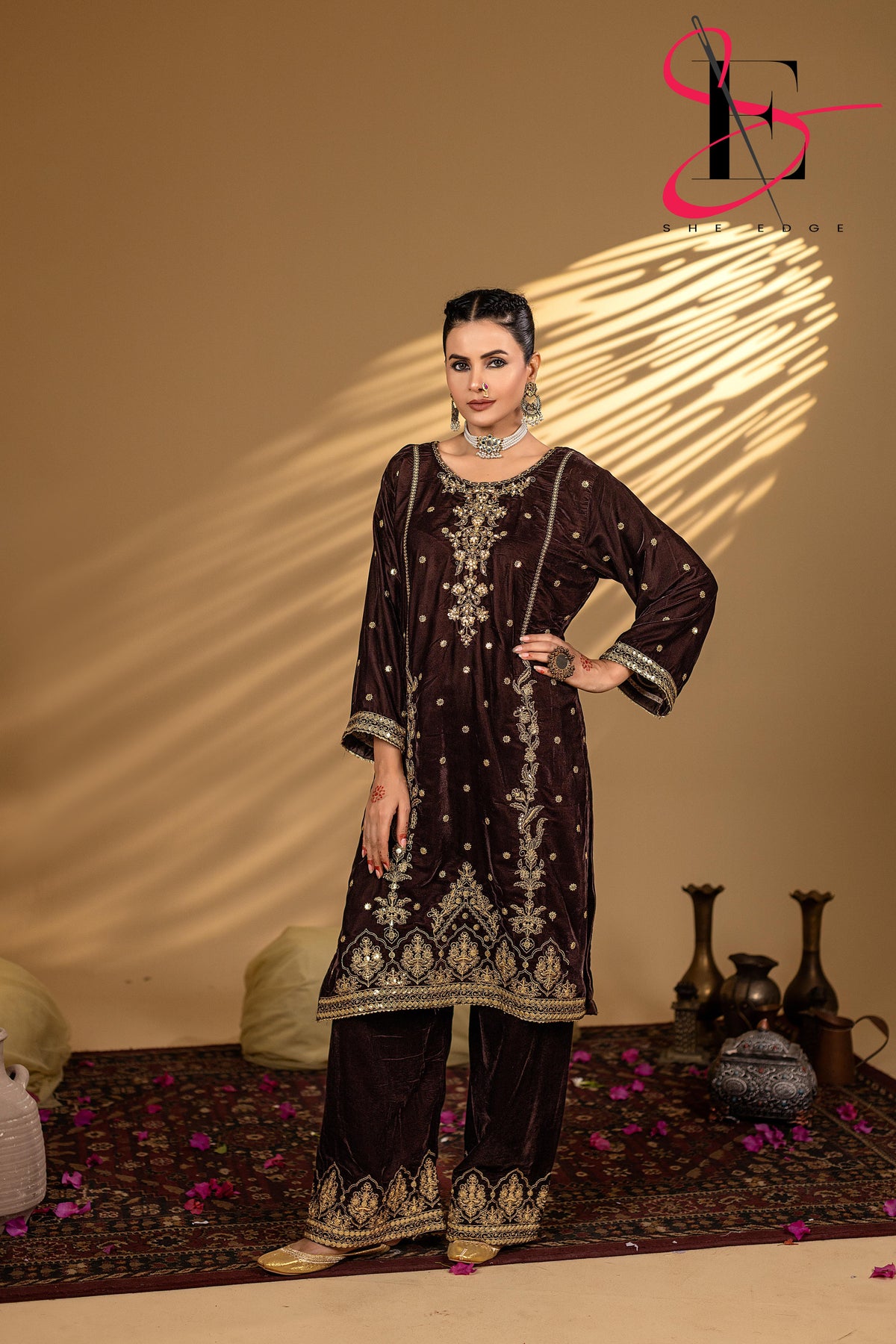 3PC Festive Micro Velvet Dress Embroidered - Winters 2025