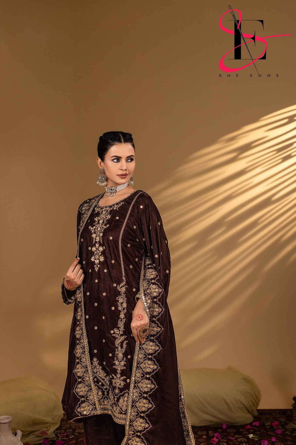 3PC Festive Micro Velvet Dress Embroidered - Winters 2025