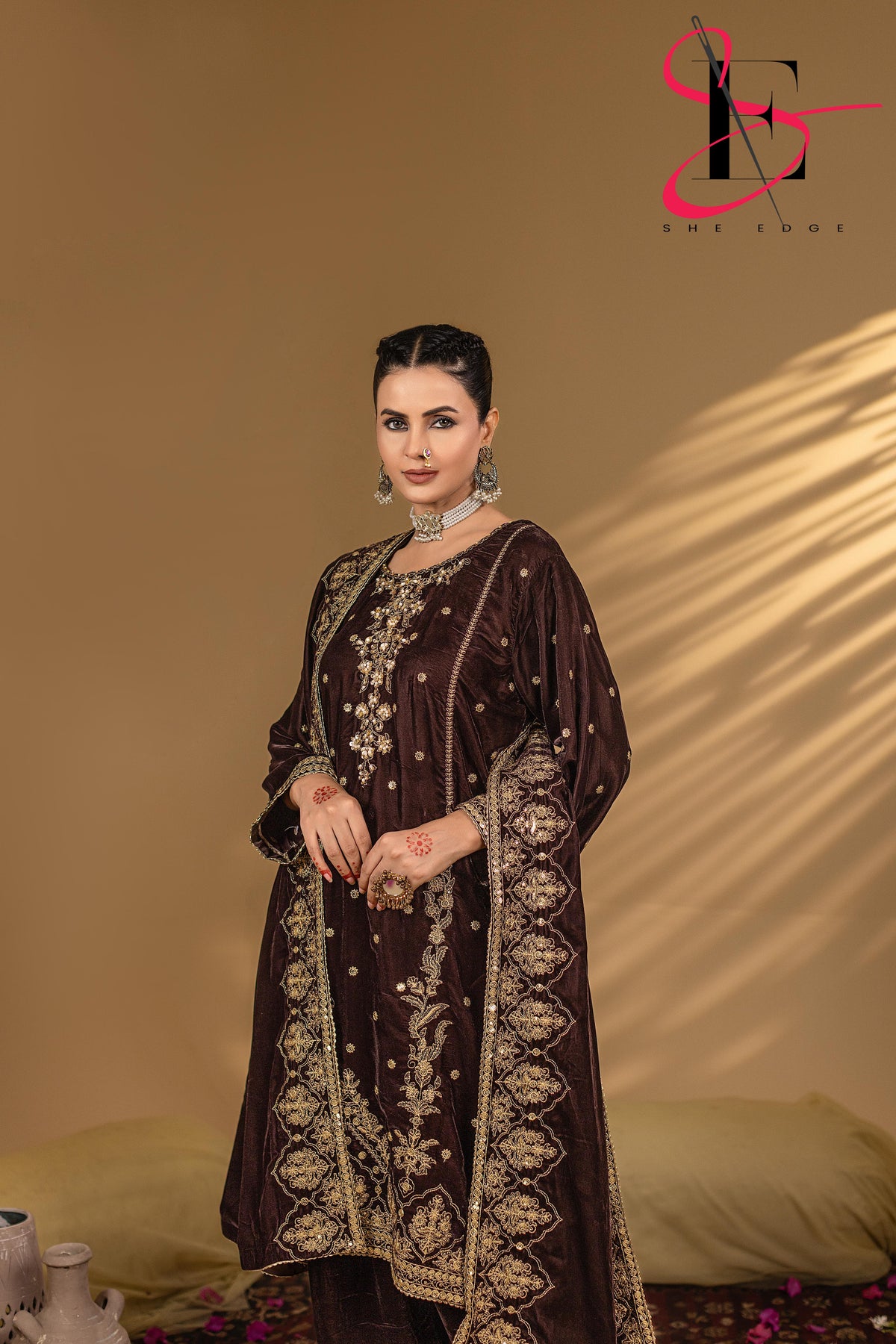 3PC Festive Micro Velvet Dress Embroidered - Winters 2025