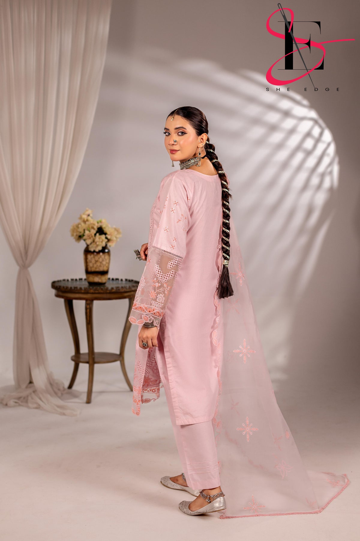 Three Piece Stitched Embroidered Suit PINK - Winters 2025
