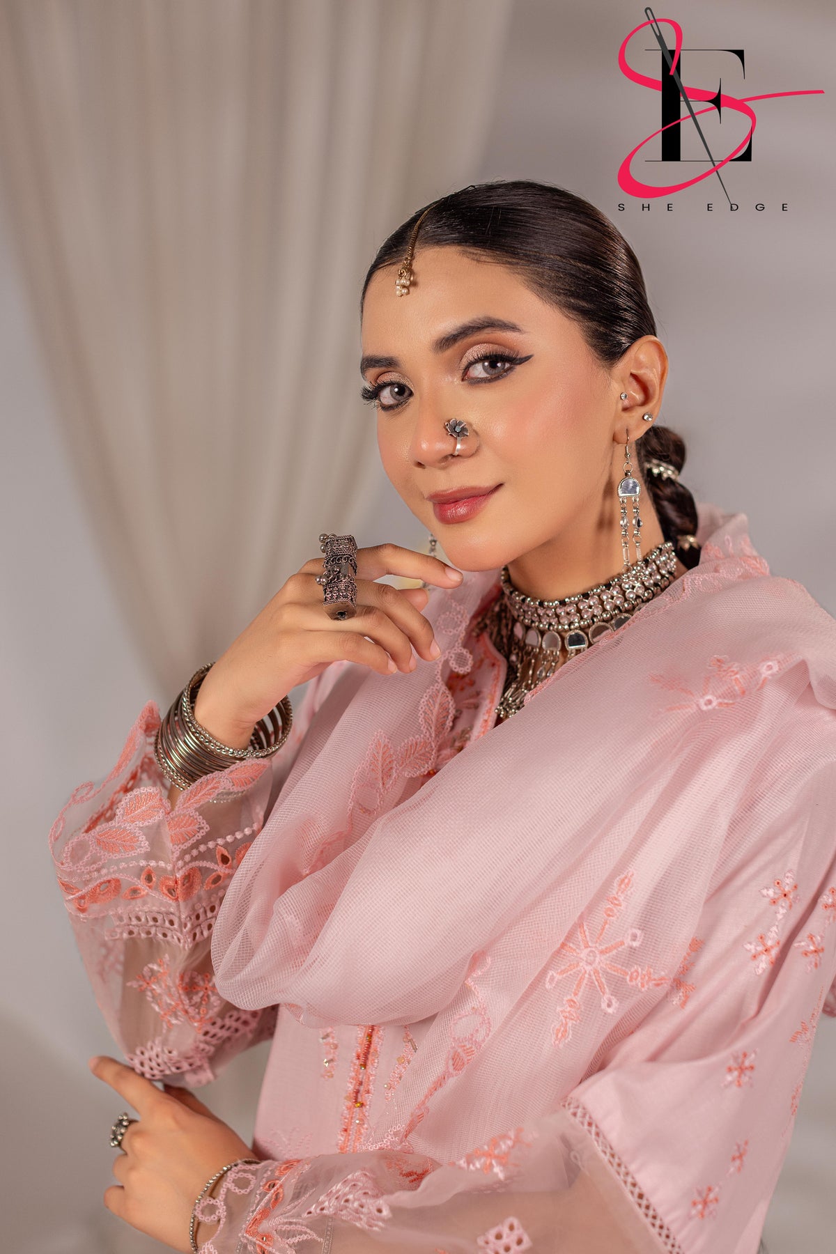 Three Piece Stitched Embroidered Suit PINK - Winters 2025