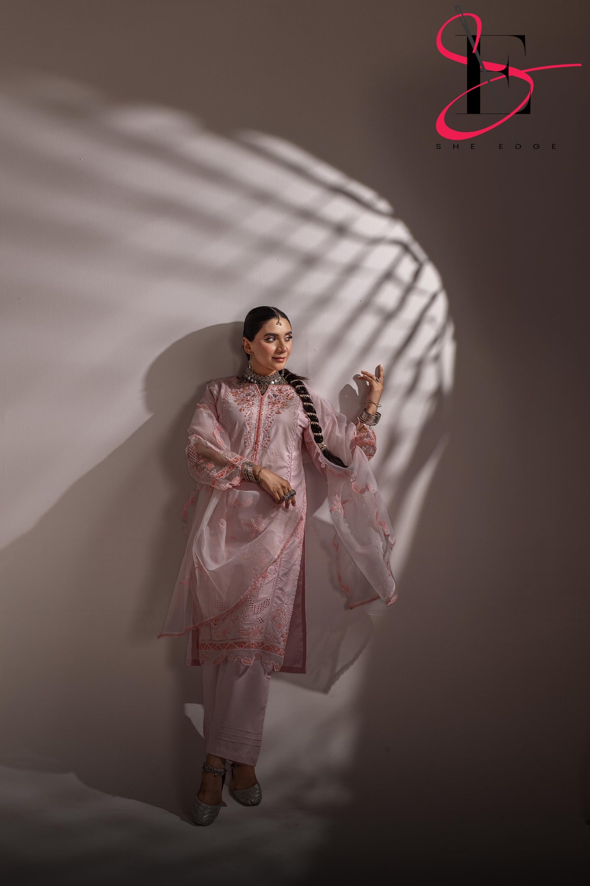 Three Piece Stitched Embroidered Suit PINK - Winters 2025