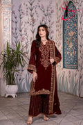 3PC Festive Micro Velvet Dress Embroidered - Winters 2025
