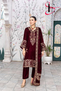 3PC Festive Micro Velvet Dress Embroidered - Winters 2025