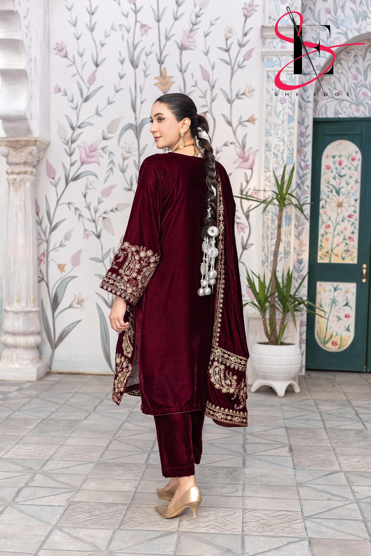 3PC Festive Micro Velvet Dress Embroidered - Winters 2025