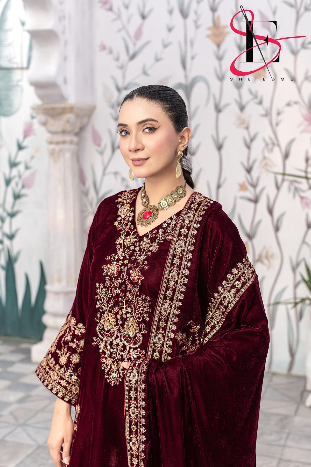 3PC Festive Micro Velvet Dress Embroidered - Winters 2025