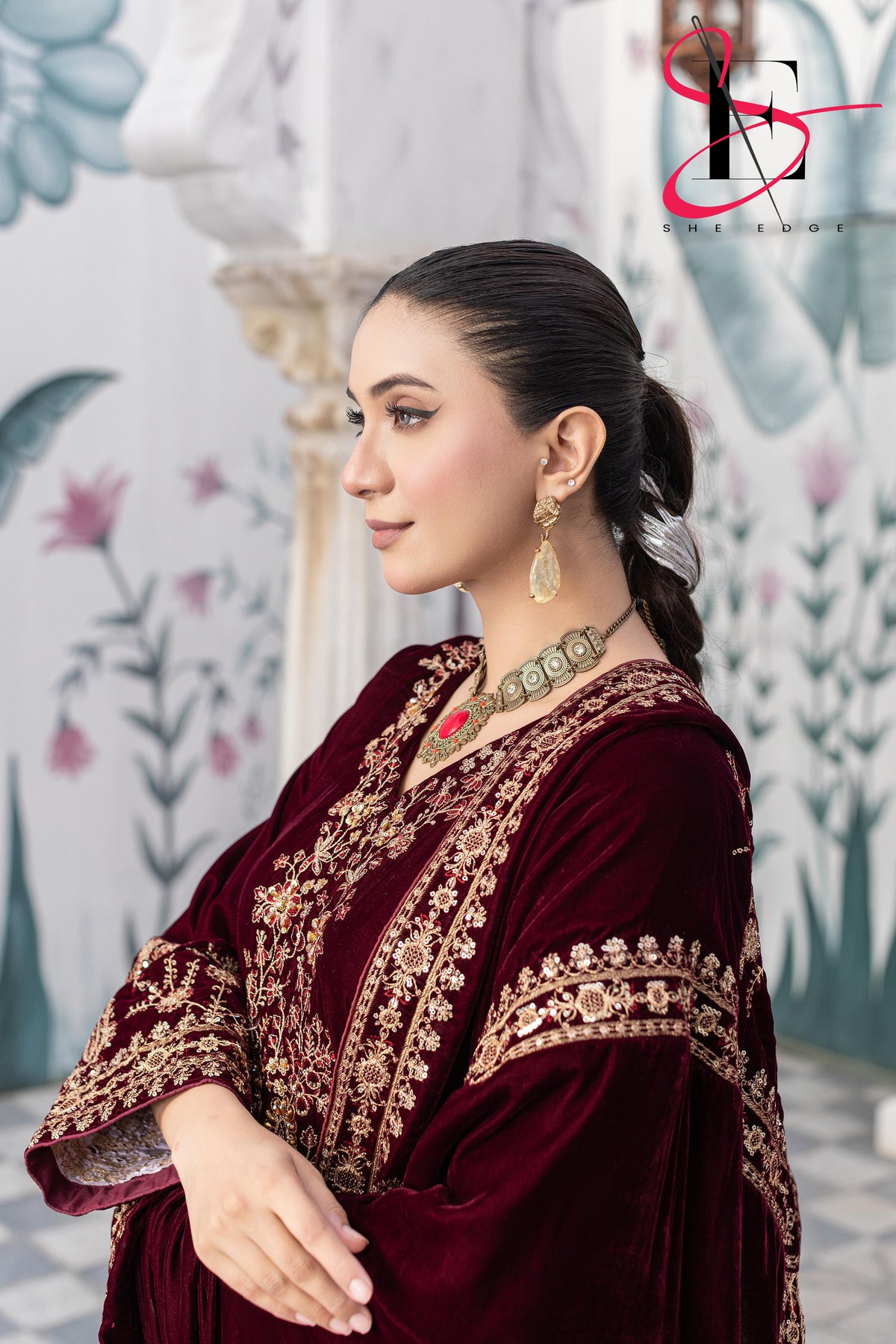 3PC Festive Micro Velvet Dress Embroidered - Winters 2025