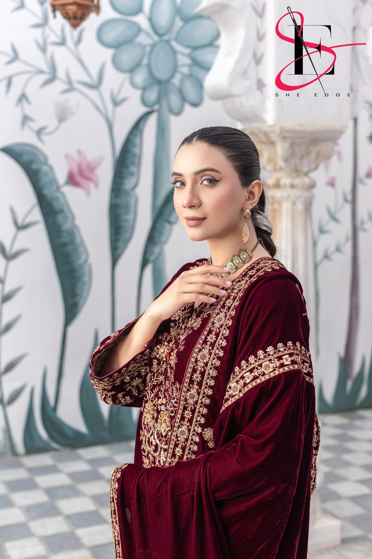 3PC Festive Micro Velvet Dress Embroidered - Winters 2025