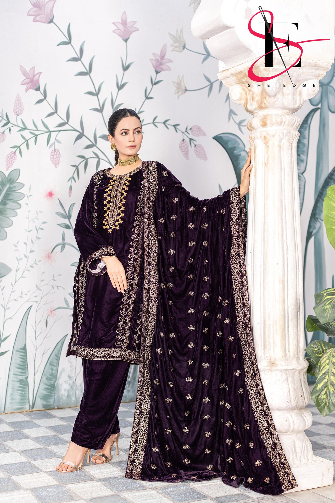 3PC Festive Micro Velvet Dress Embroidered - Winters 2025 Sale 3PC Festive Micro Velvet Dress Embroidered - Winters 2025 Sale
