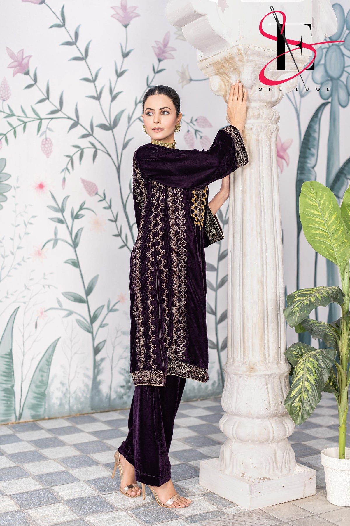 3PC Festive Micro Velvet Dress Embroidered - Winters 2025
