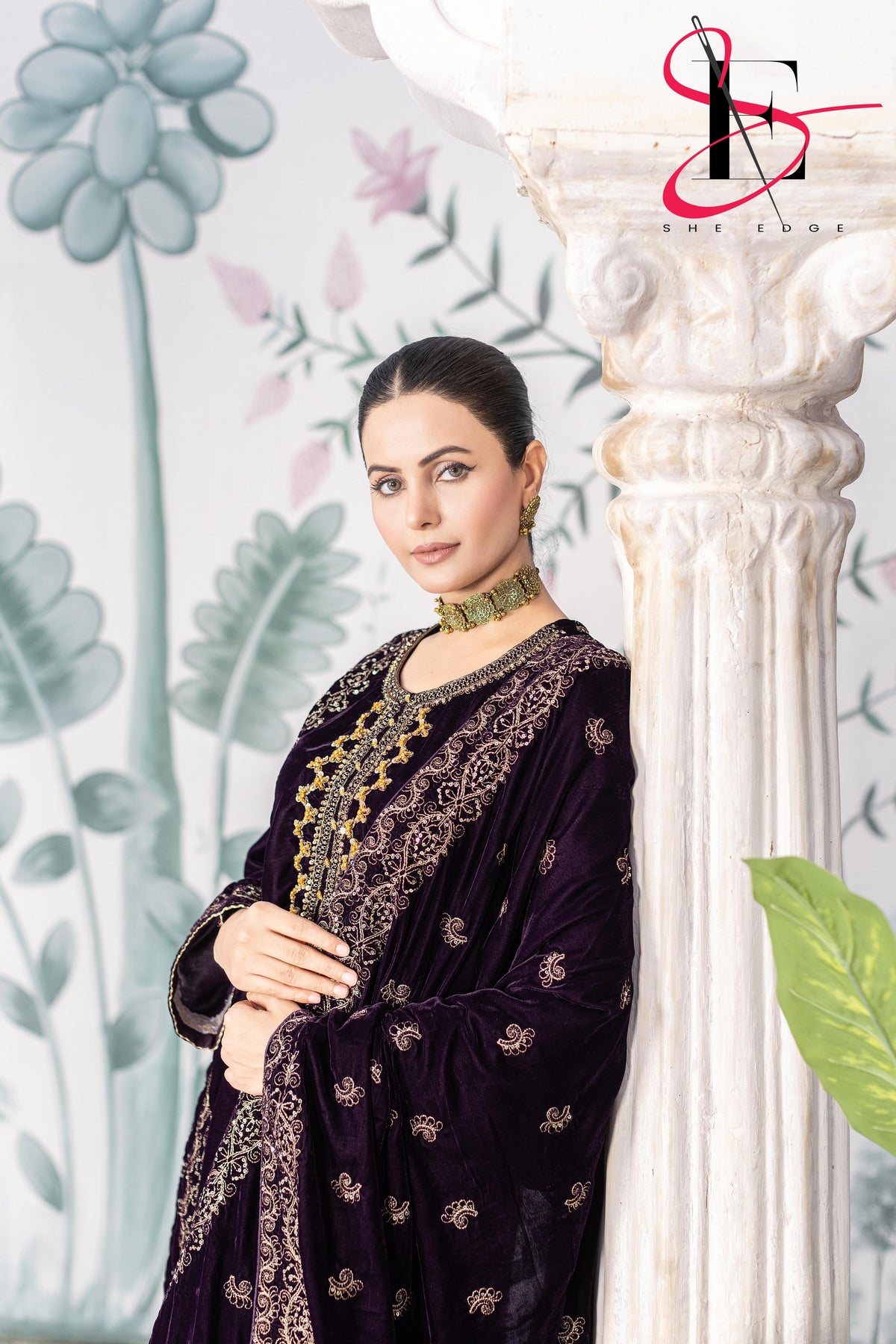3PC Festive Micro Velvet Dress Embroidered - Winters 2025