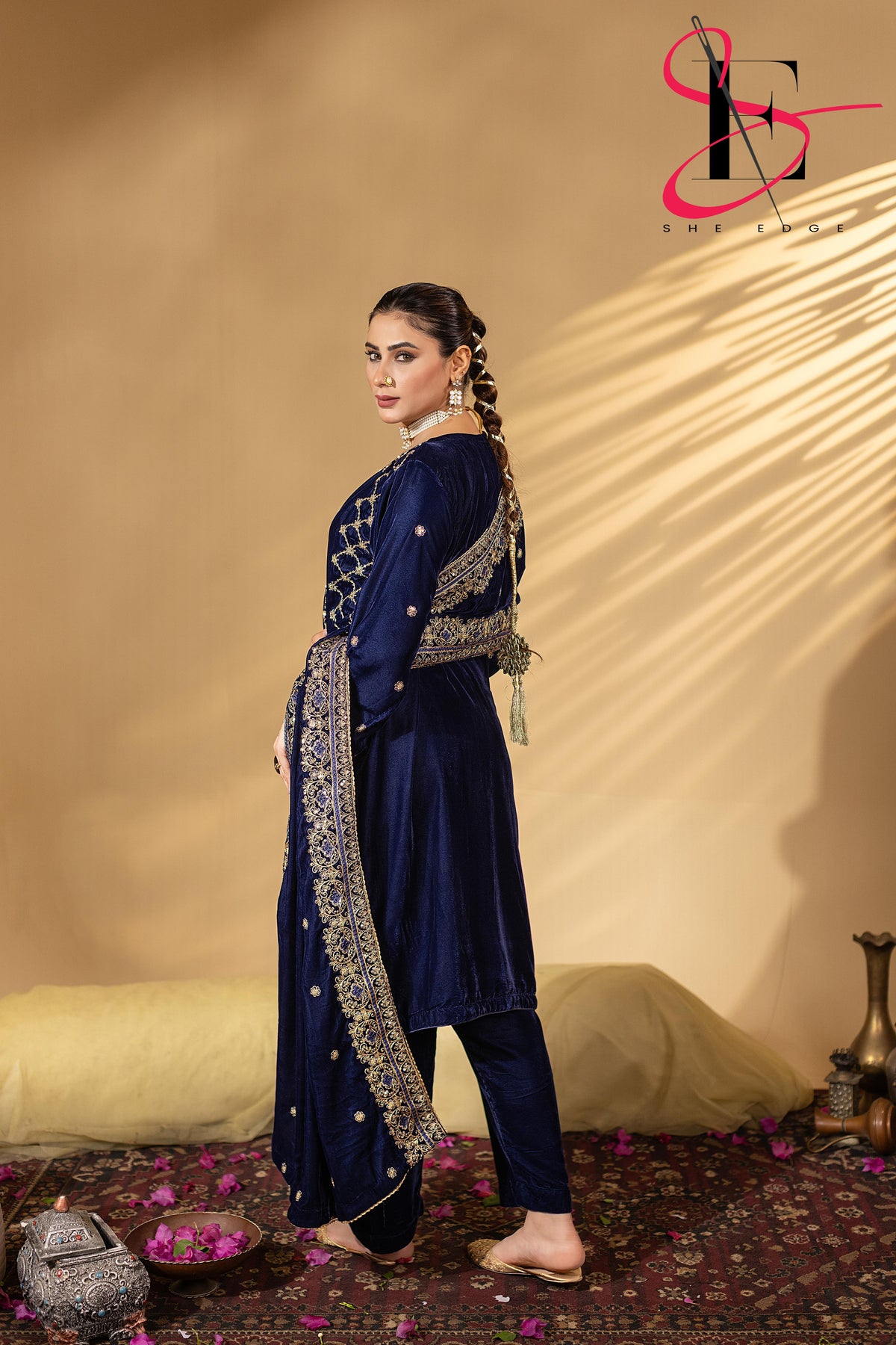 3PC Festive Micro Velvet Dress Embroidered - Winters 2025