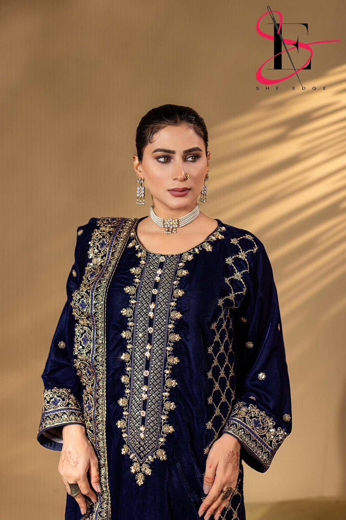 3PC Festive Micro Velvet Dress Embroidered - Winters 2025