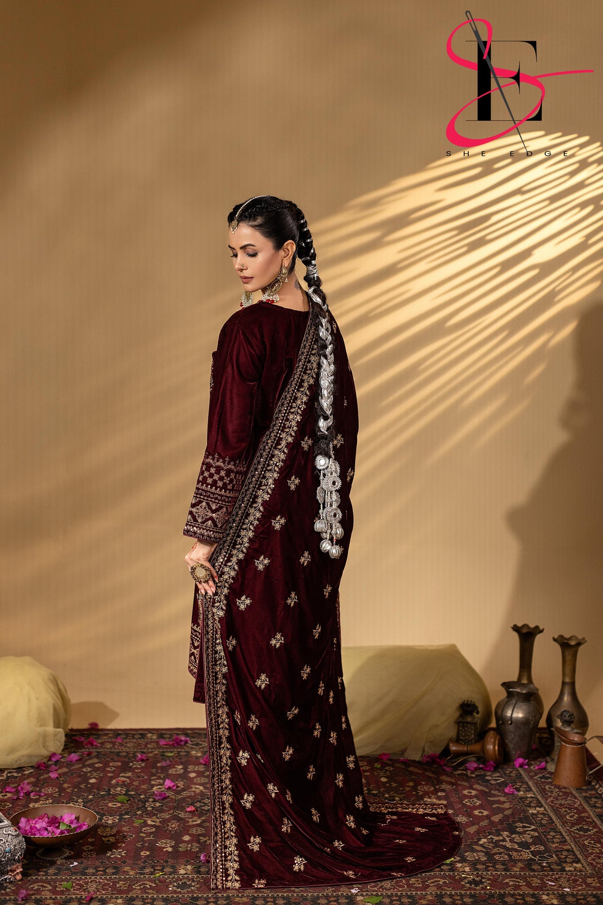 3PC Festive Micro Velvet Dress Embroidered - Winters 2025