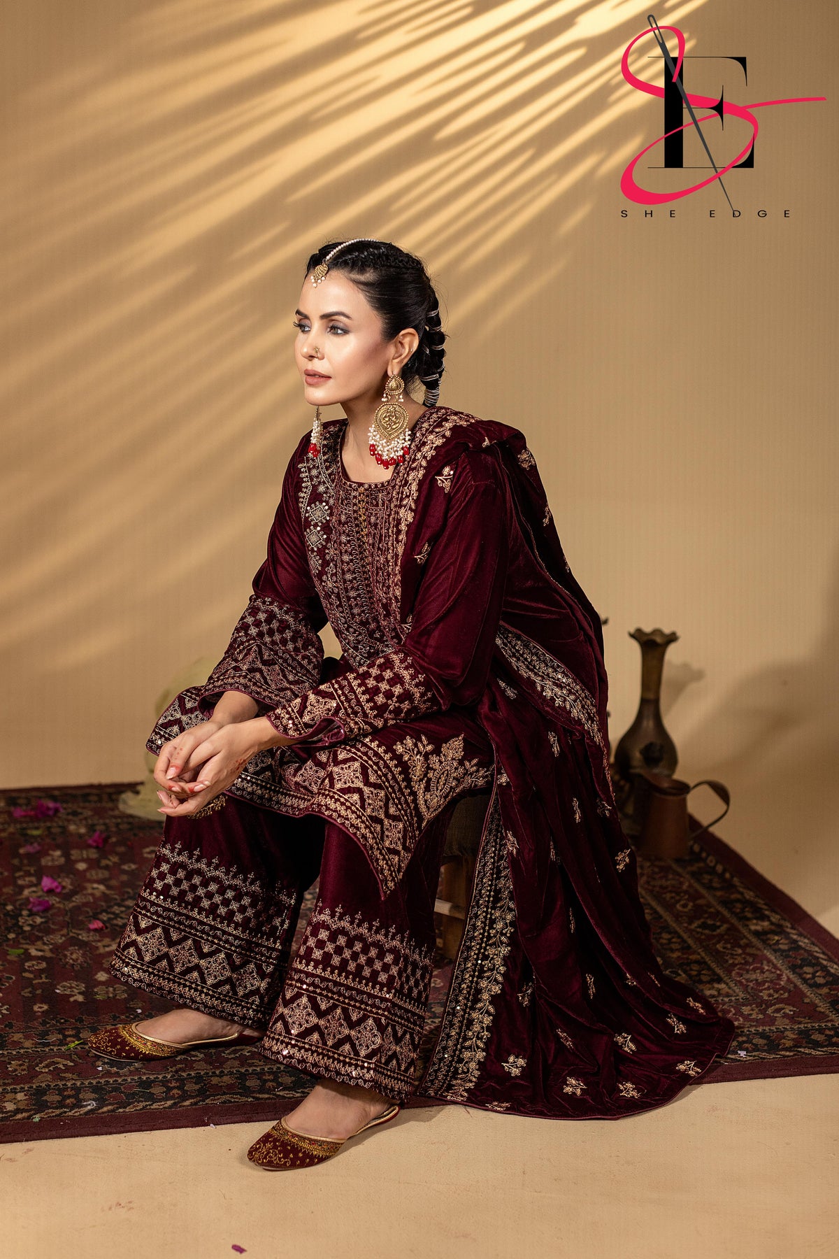 3PC Festive Micro Velvet Dress Embroidered - Winters 2025