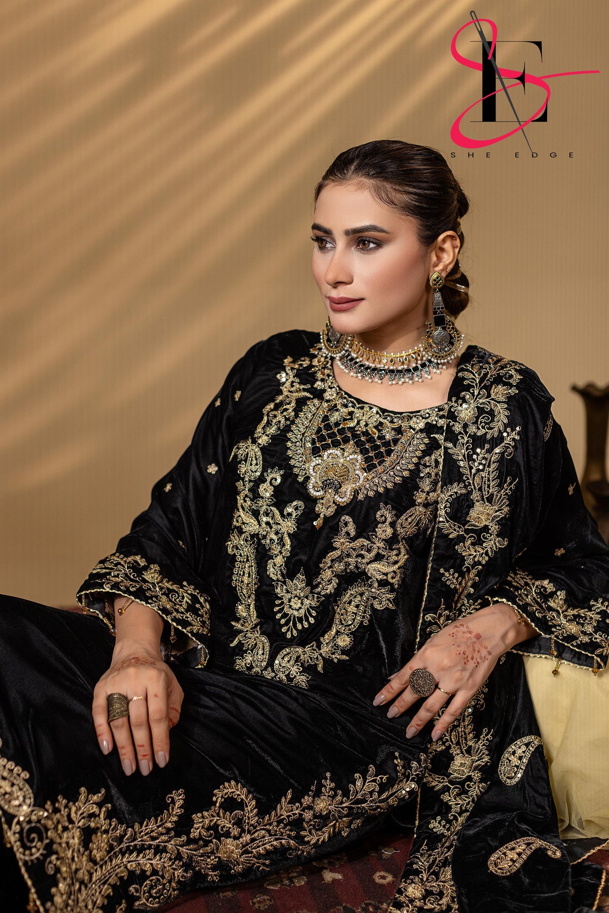 3PC Festive Micro Velvet Dress Embroidered - Winters 2025