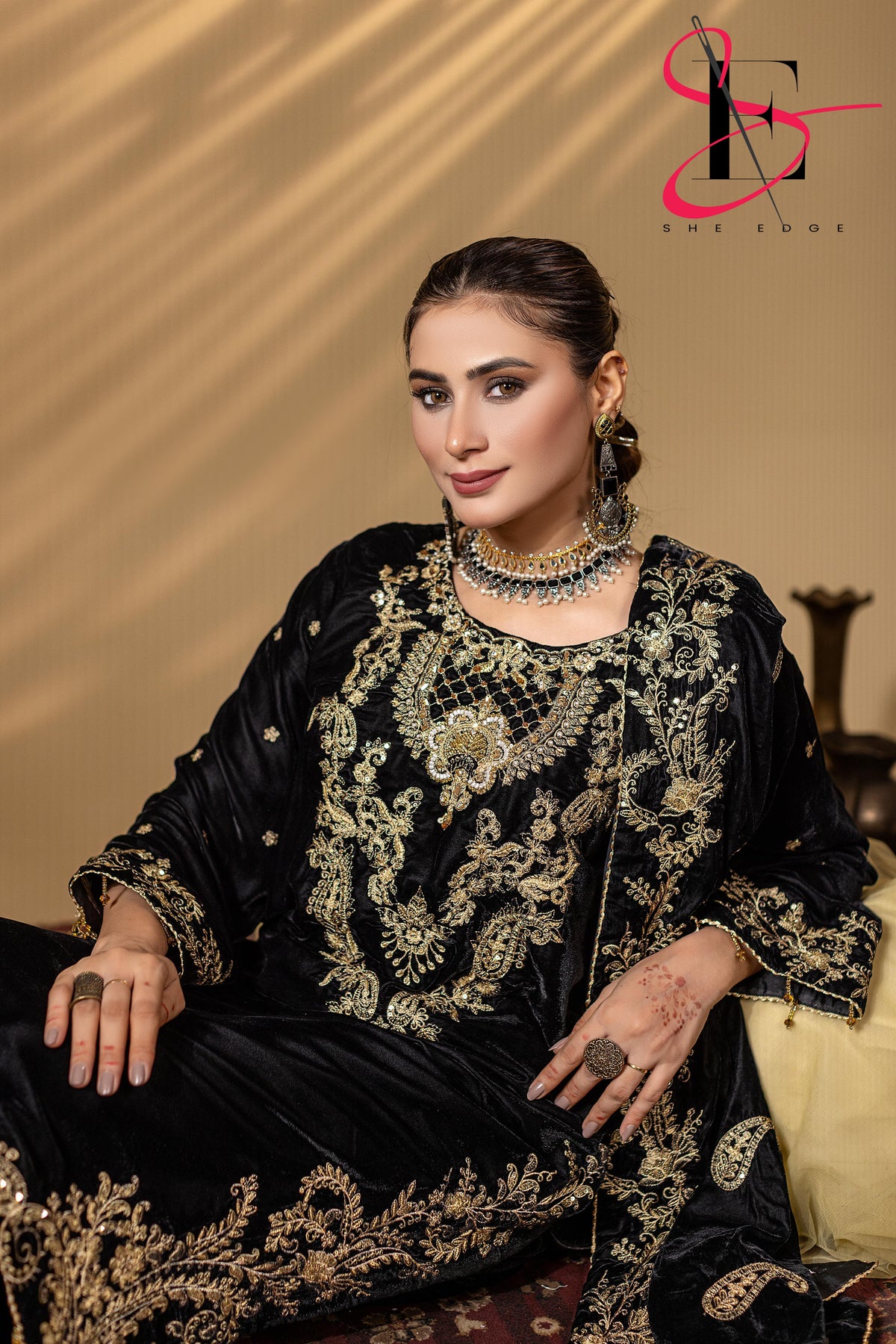 3PC Festive Micro Velvet Dress Embroidered - Winters 2025