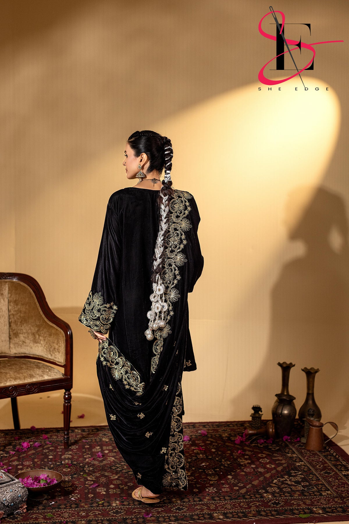 3PC Festive Micro Velvet Dress Embroidered - Winters 2025