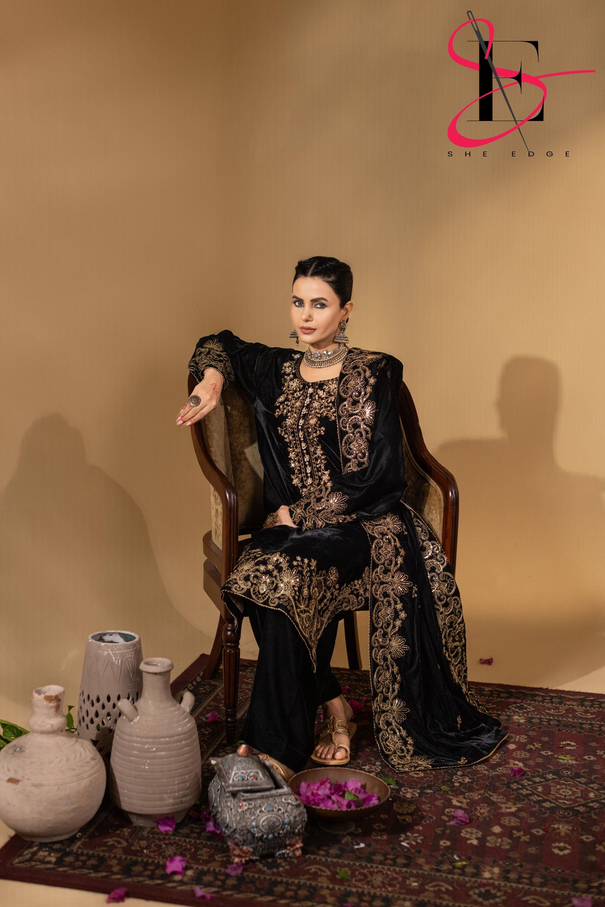 3PC Festive Micro Velvet Dress Embroidered - Winters 2025