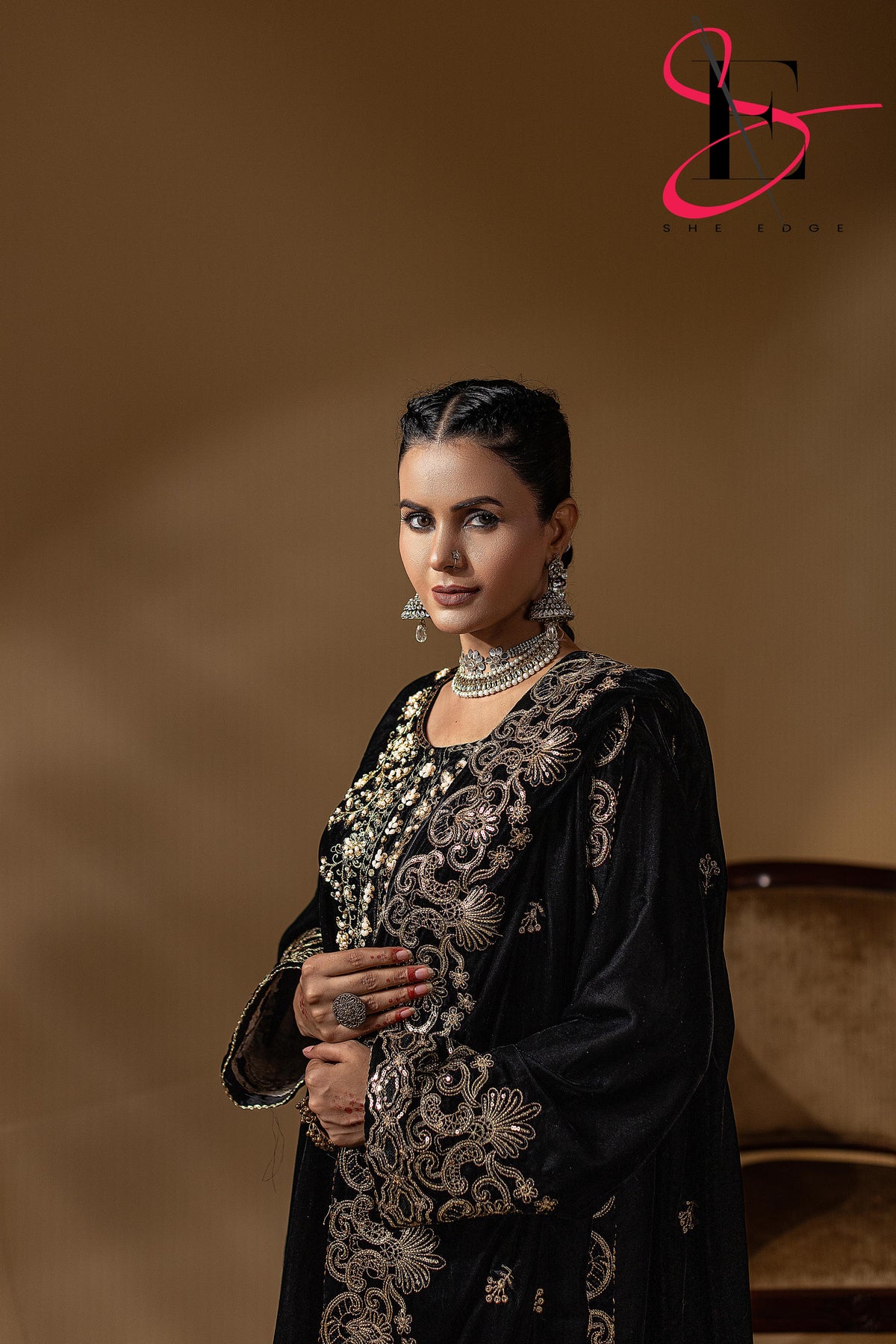 3PC Festive Micro Velvet Dress Embroidered - Winters 2025