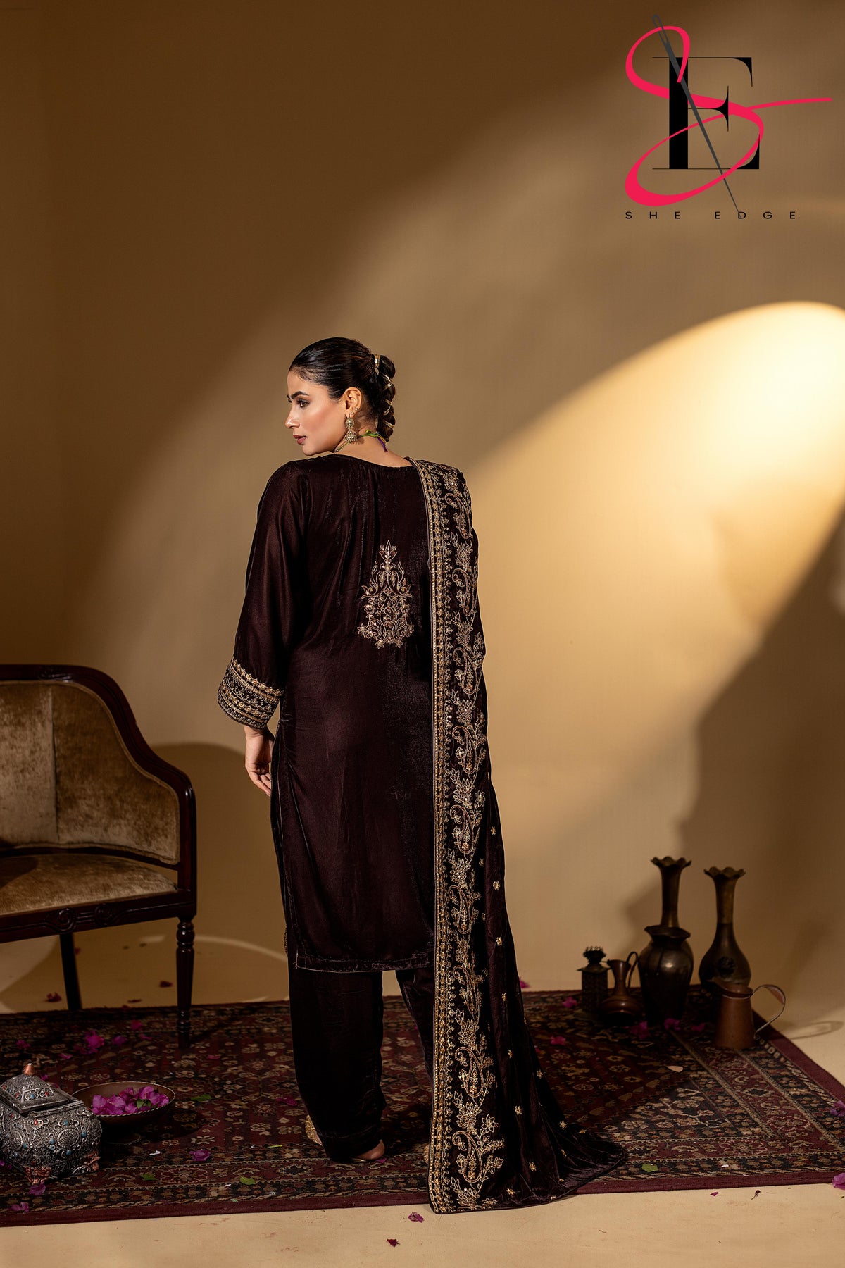 3PC Festive Micro Velvet Dress Embroidered - Winters 2025