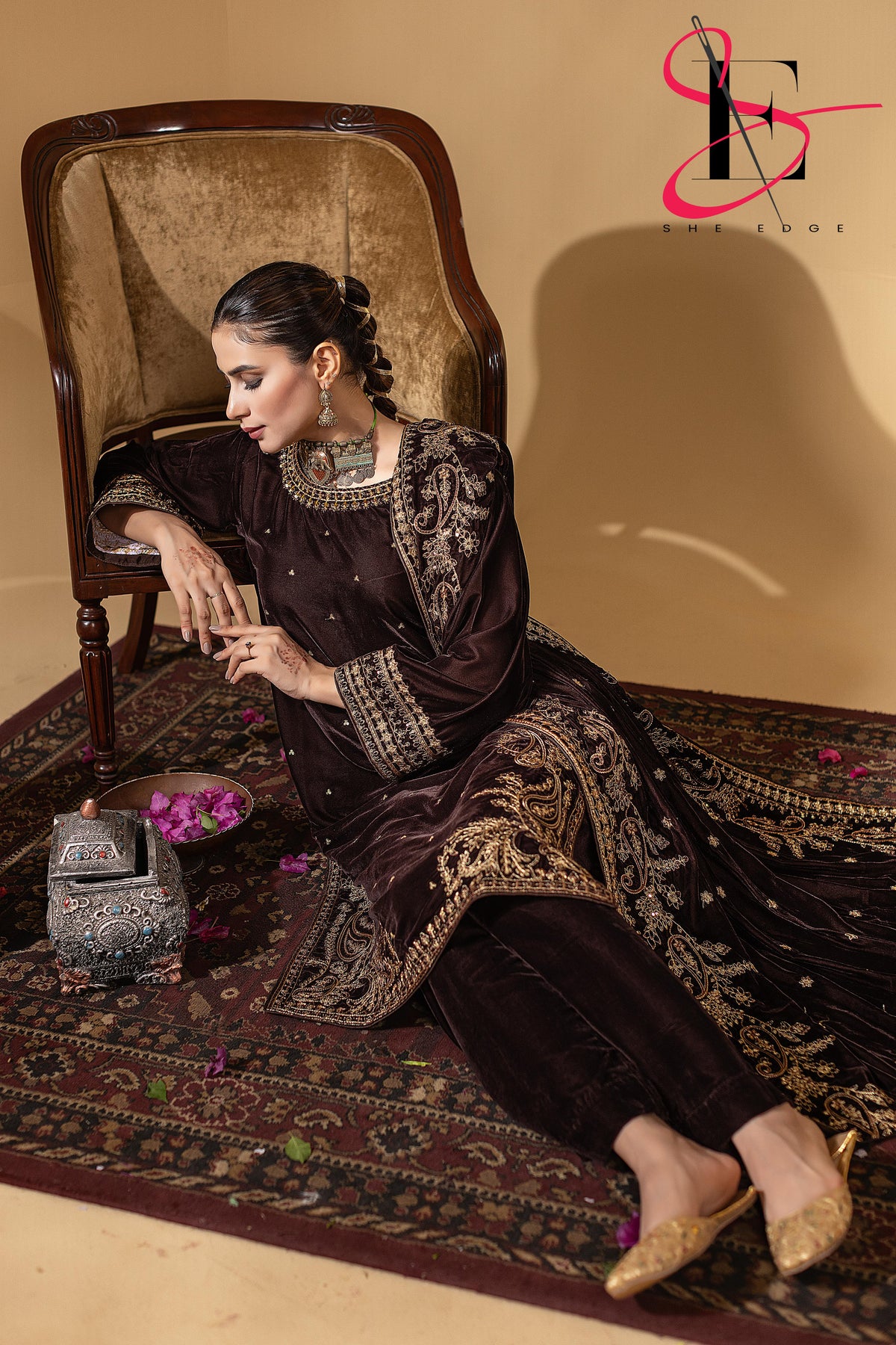 3PC Festive Micro Velvet Dress Embroidered - Winters 2025