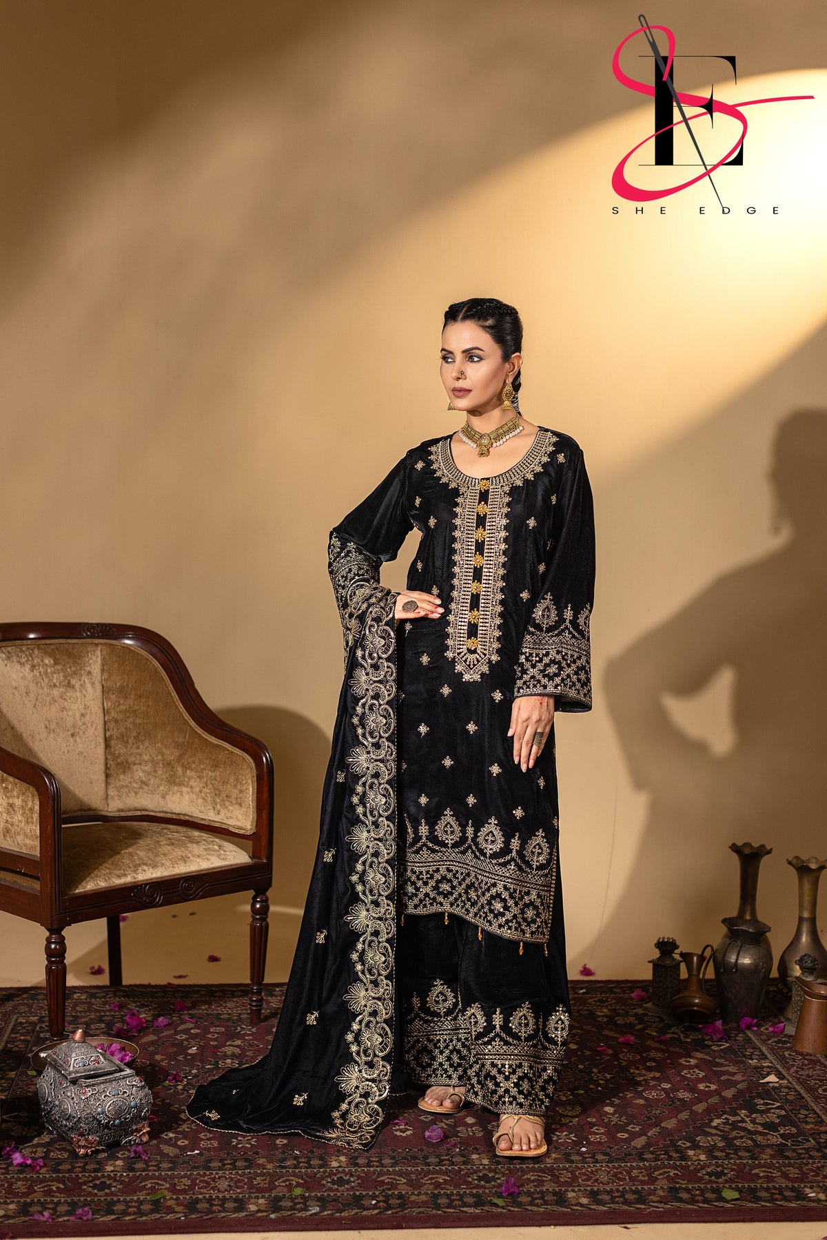 3PC Festive Micro Velvet Dress Embroidered - Winters 2025
