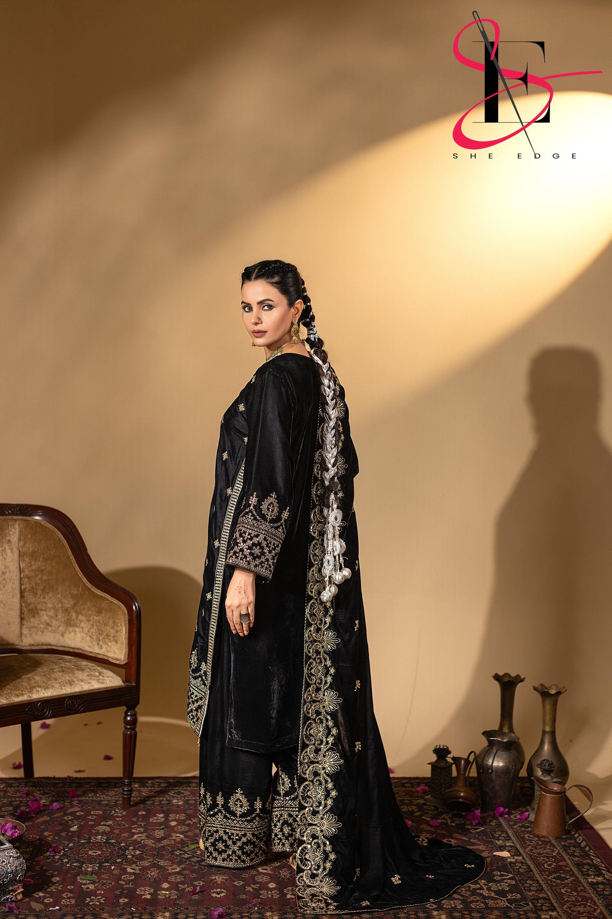 3PC Festive Micro Velvet Dress Embroidered - Winters 2025