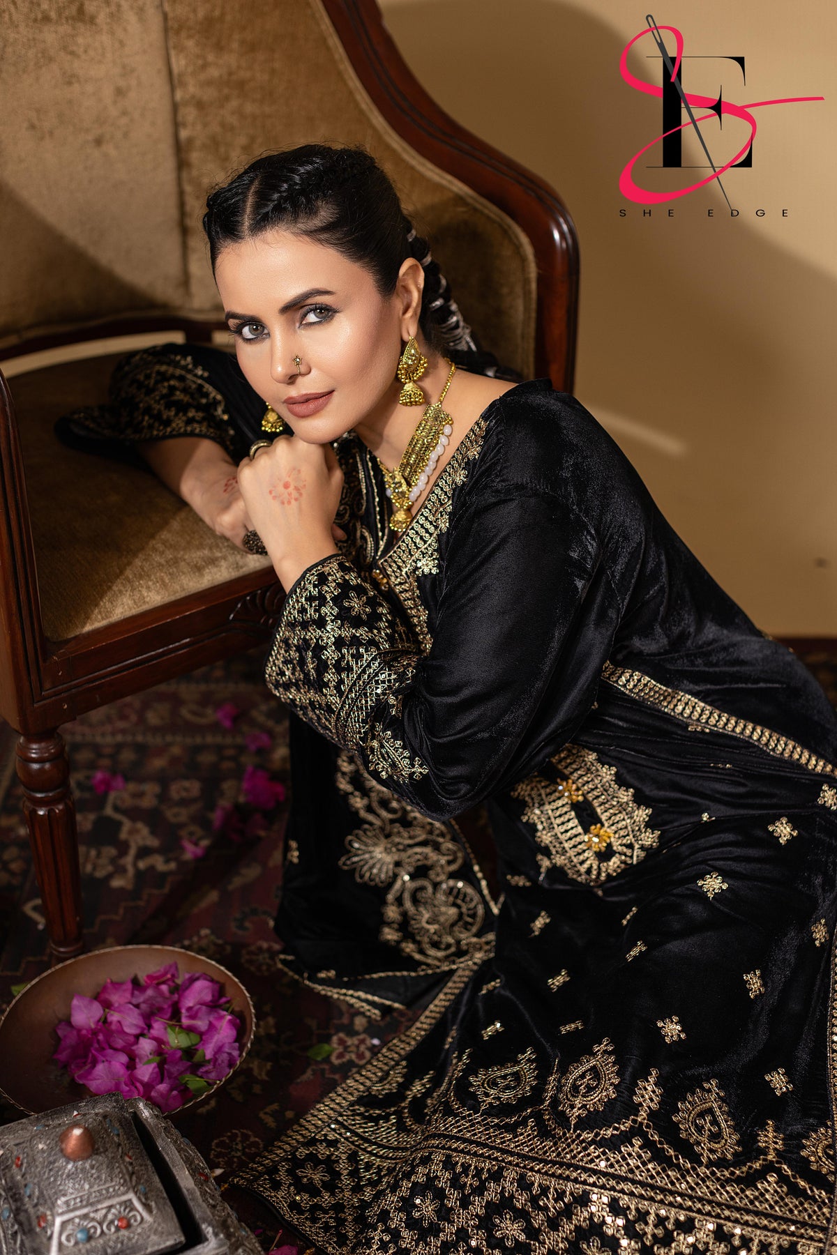 3PC Festive Micro Velvet Dress Embroidered - Winters 2025