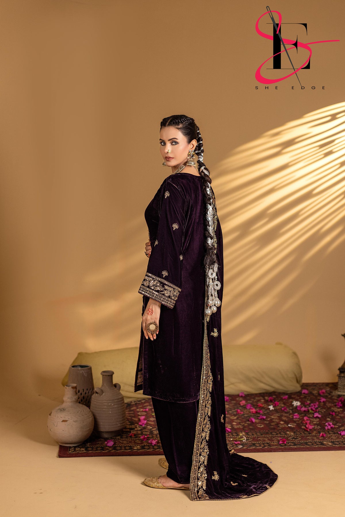 3PC Festive Micro Velvet Dress Embroidered - Winters 2025