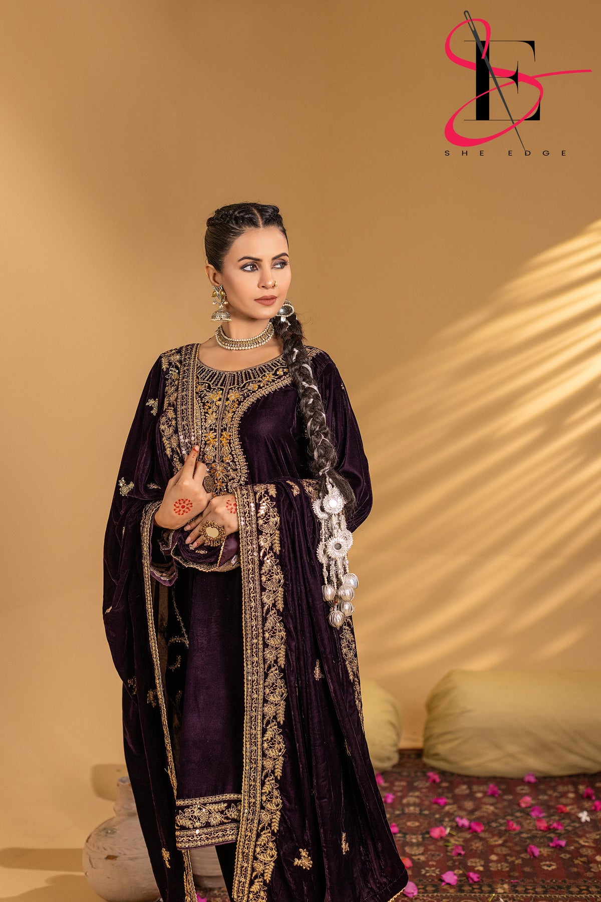 3PC Festive Micro Velvet Dress Embroidered - Winters 2025