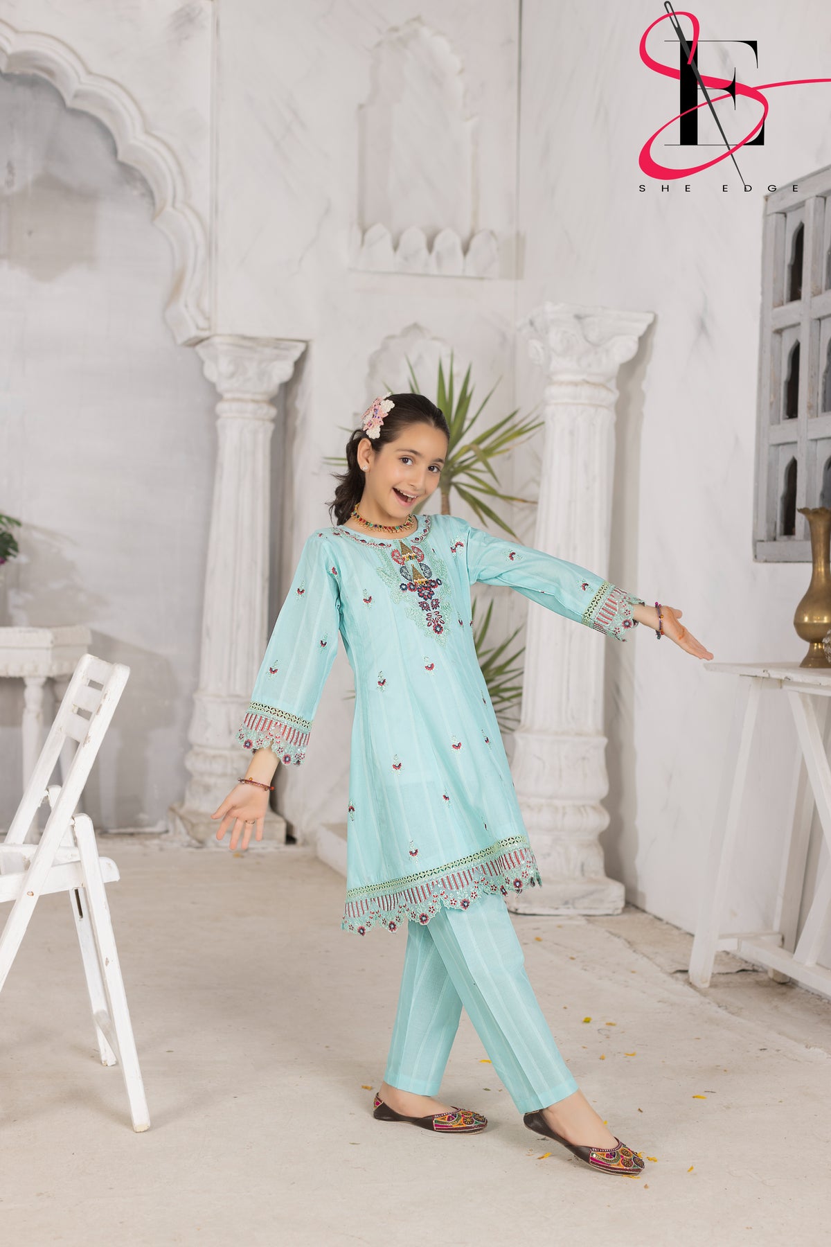 TWO PC EMBROIDERED SUIT - TEENY WEENY KIDS STITCHED EASTERN WEAR