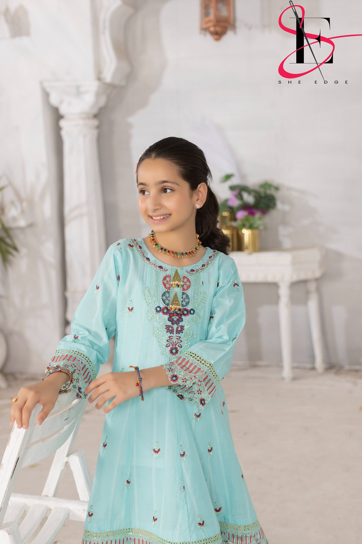 TWO PC EMBROIDERED SUIT - TEENY WEENY KIDS STITCHED EASTERN WEAR