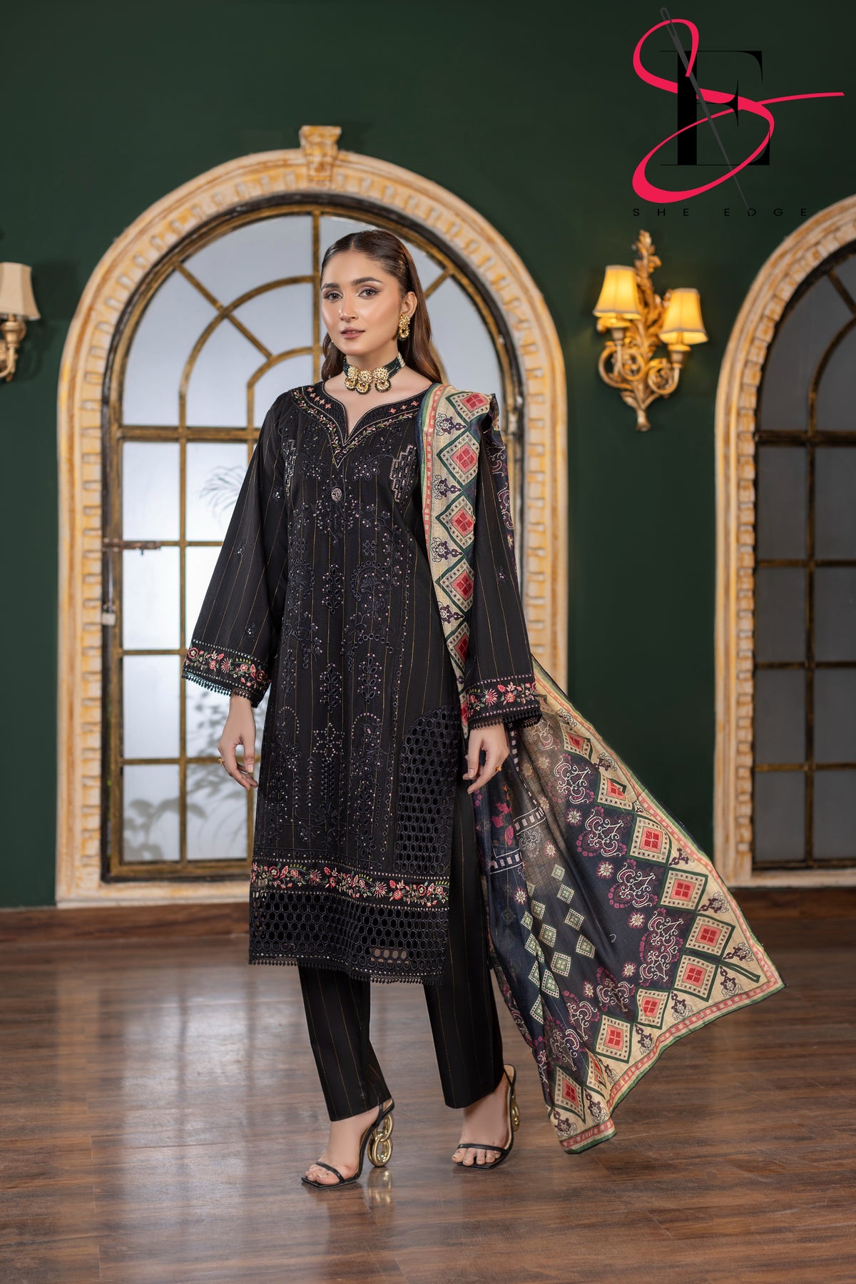 Three Piece Stitched Embroidered Suit -  Winters 2024