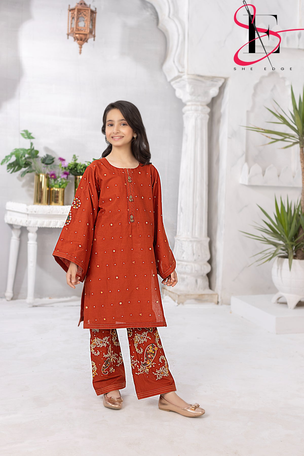 TWO PC EMBROIDERED SUIT - TEENY WEENY KIDS STITCHED EASTERN WEAR