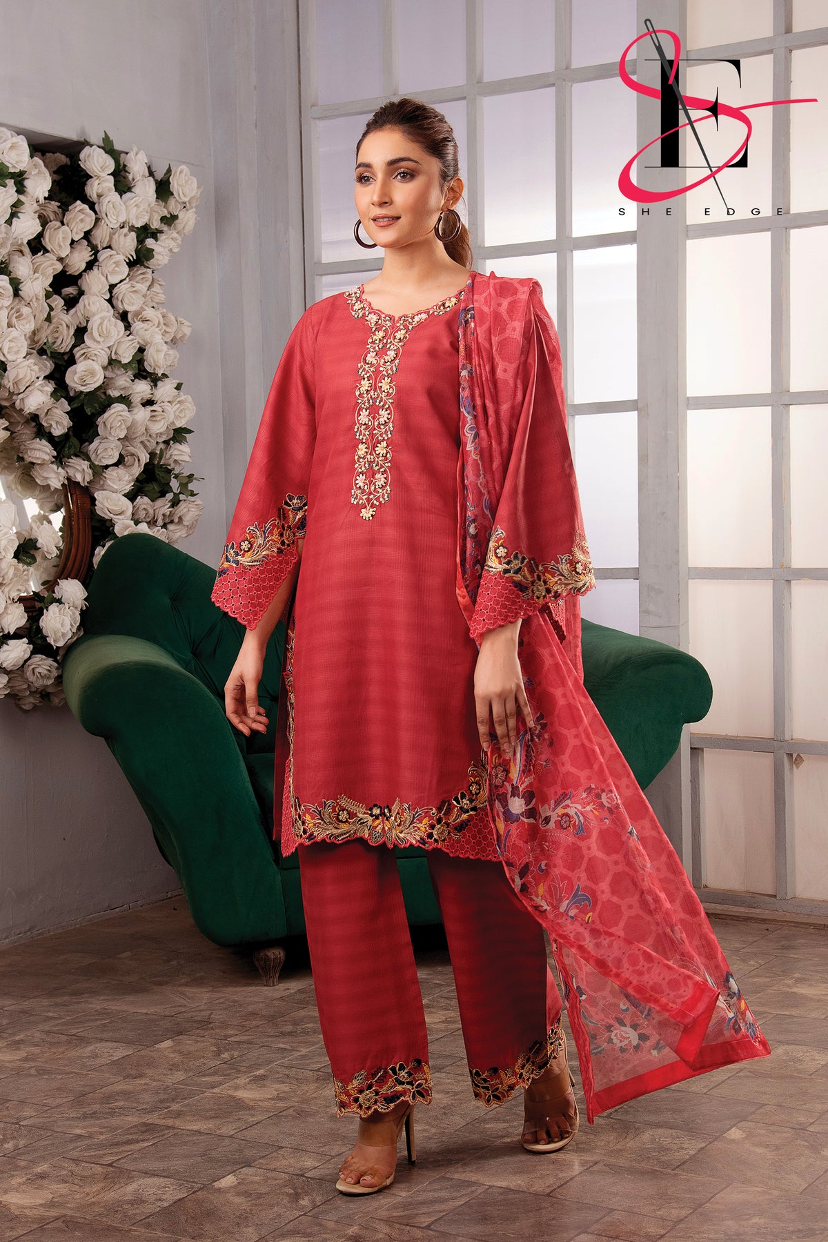 Three Piece Stitched Embroidered Suit -  Summers 2024