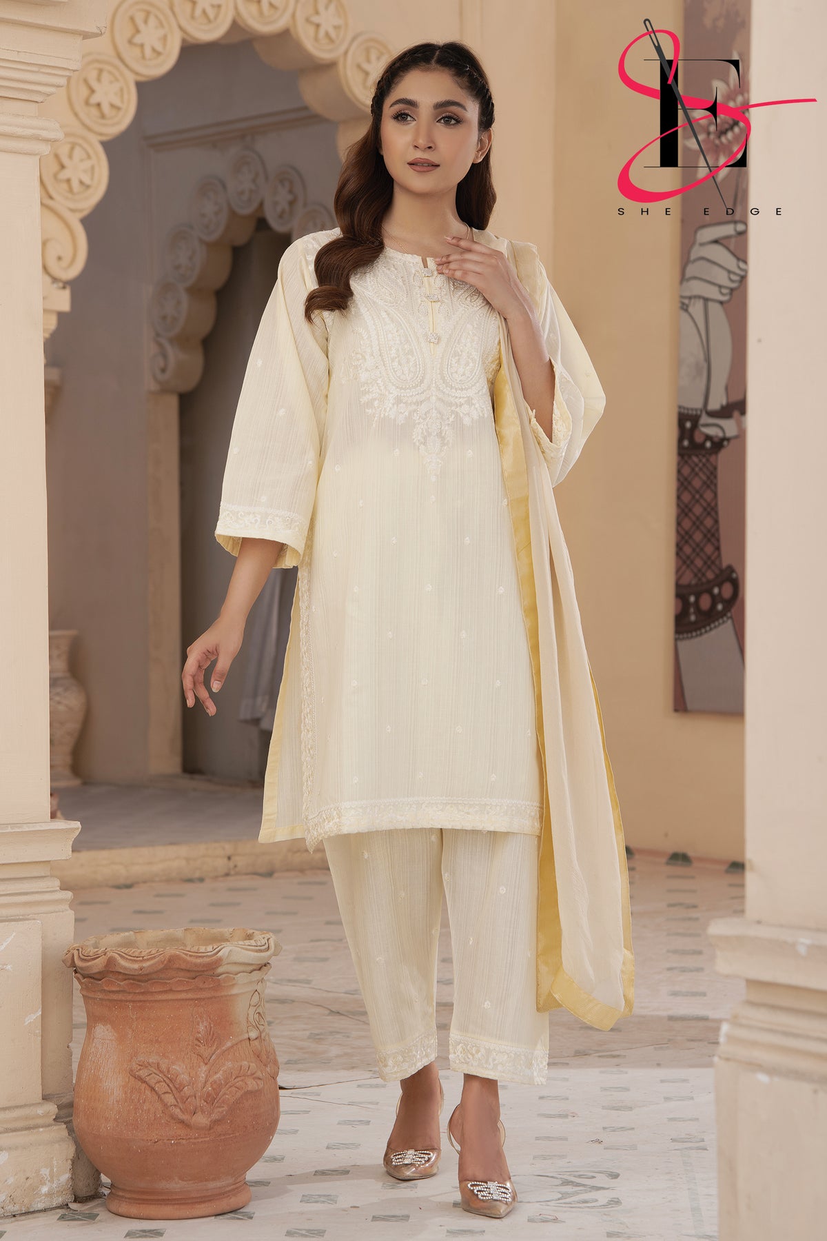 Three Piece Stitched Embroidered Suit -  Summers 2024