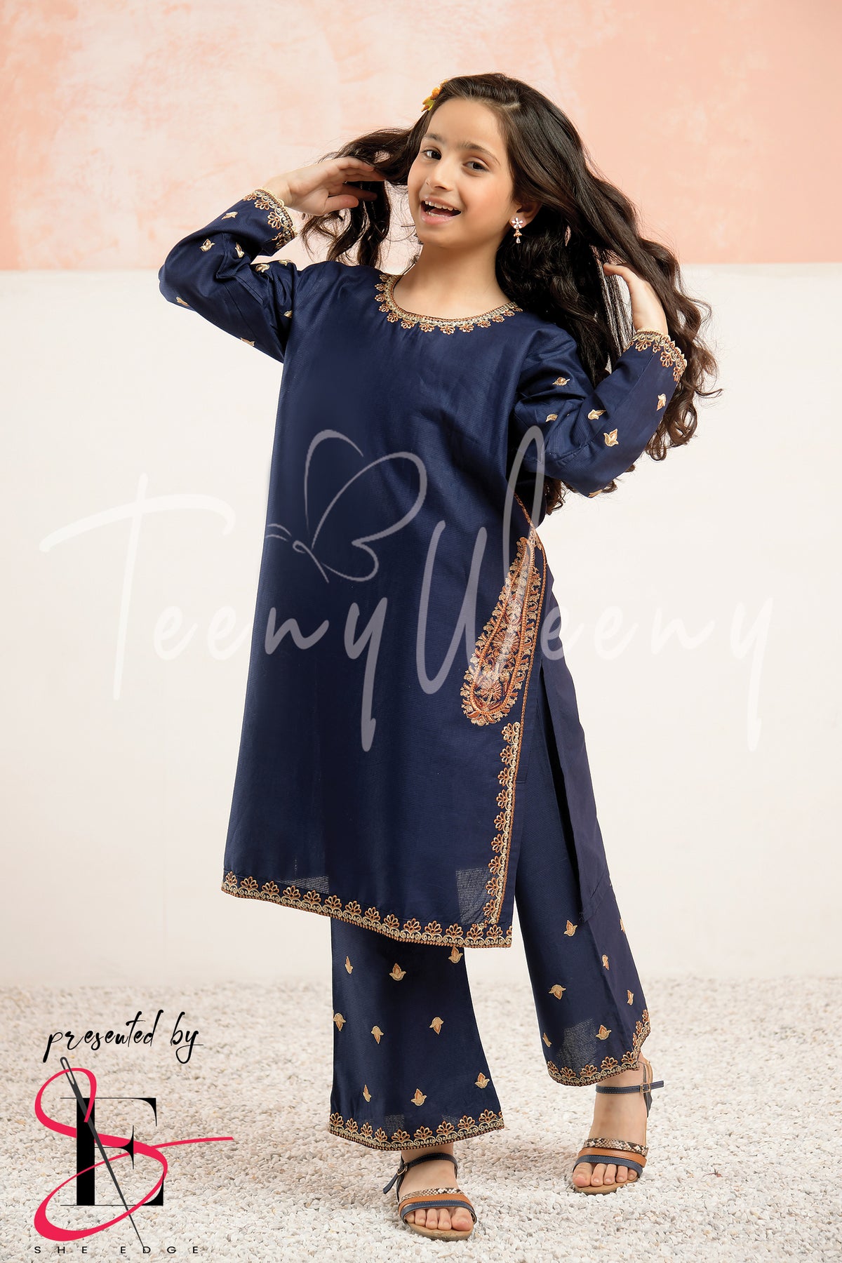 TWO PC EMBROIDERED SUIT - TEENY WEENY KIDS STITCHED EASTERN WEAR
