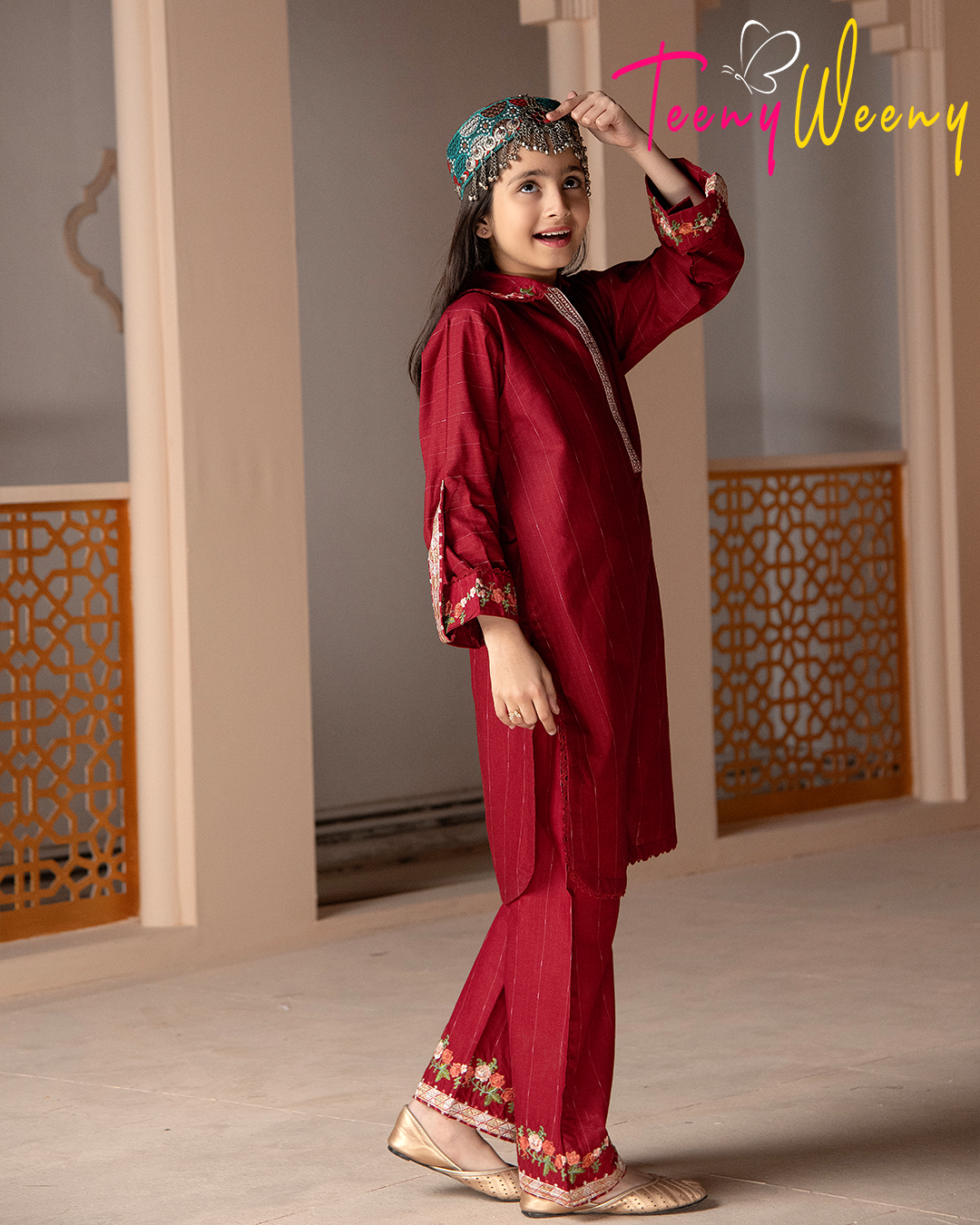 Two Piece Stitched Kids Ethnic Embroidered Suit