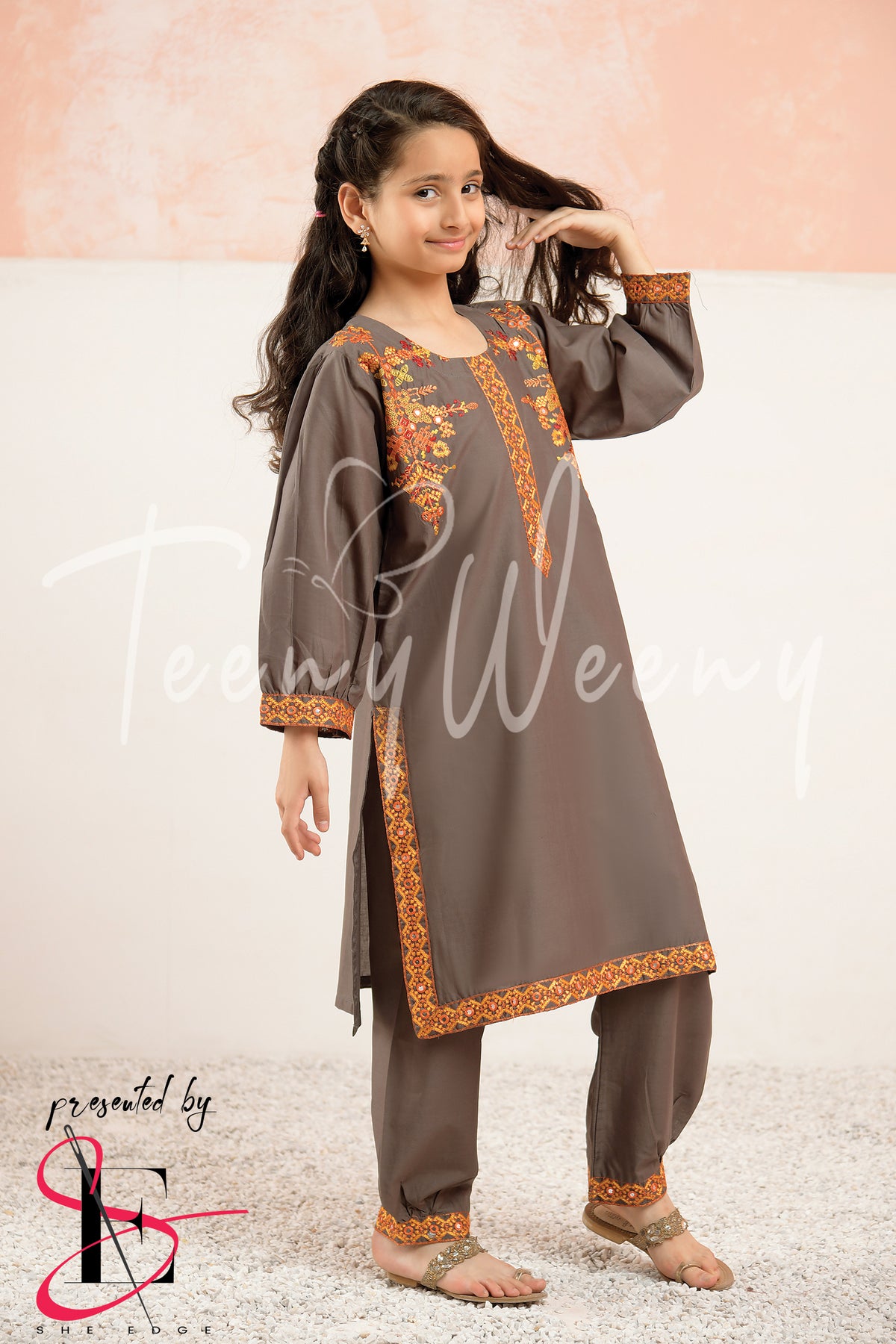 TWO PC EMBROIDERED SUIT - TEENY WEENY KIDS STITCHED EASTERN WEAR