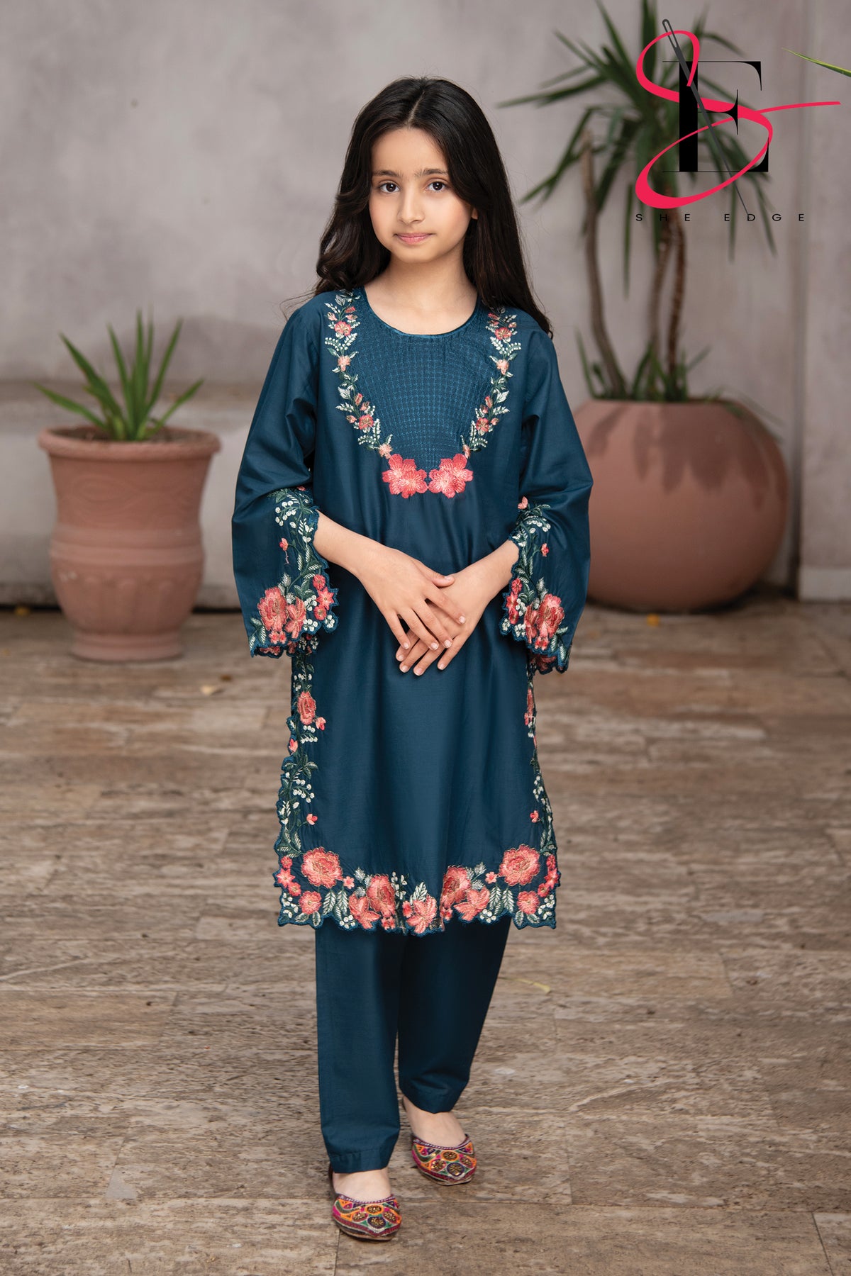 TWO PC EMBROIDERED SUIT - TEENY WEENY KIDS STITCHED EASTERN WEAR