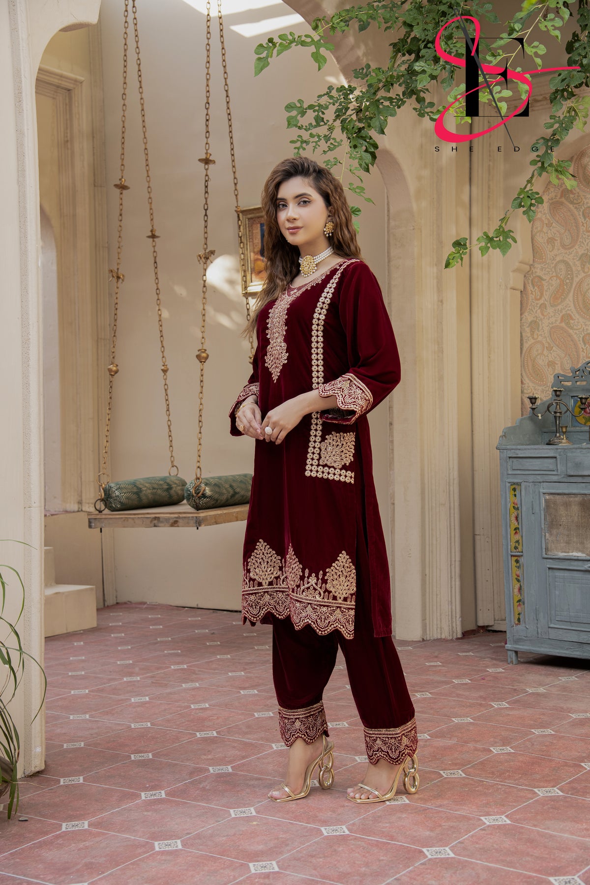 Two Piece Stitched Velvet Suit -  Winters 2024