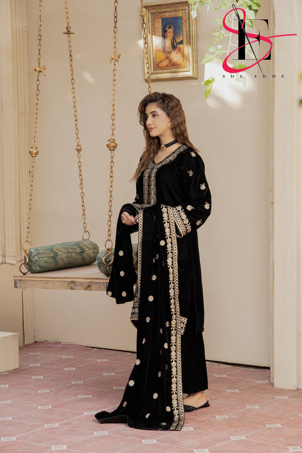 3PC Festive Velvet Dress Embroidered - Winters 2024