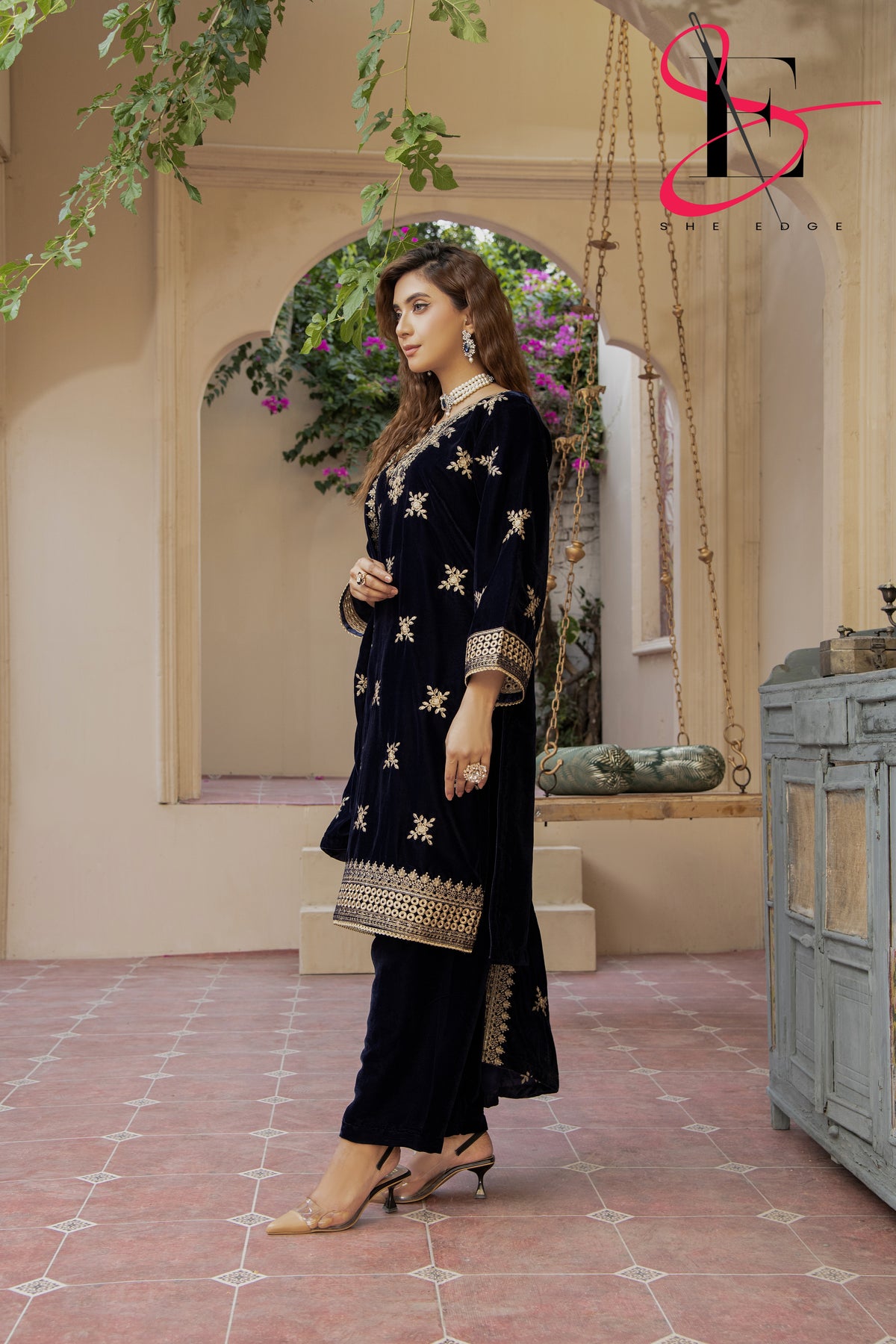 3PC Festive Velvet Dress Embroidered - Winters 2024